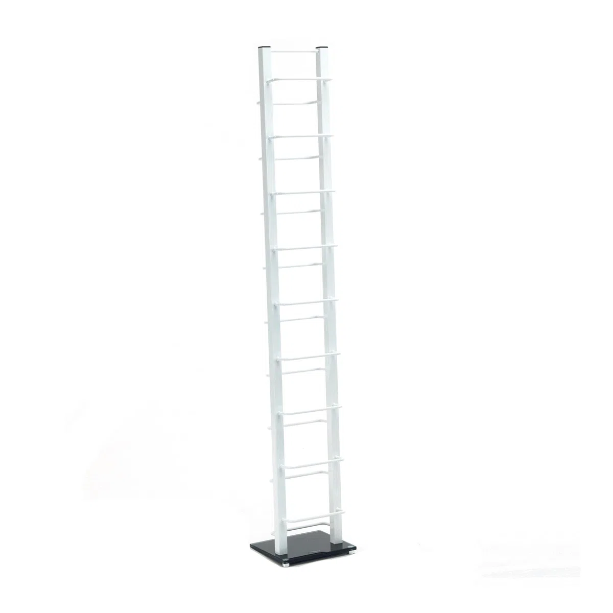 Design CD Regal Tower | 138x20 cm (HxB), Metall mit Glasfuß | stilvolle CD Aufbewahrung, Retro CD Rack für ca 126 CDs, CD Ständer | Farbe: weiß