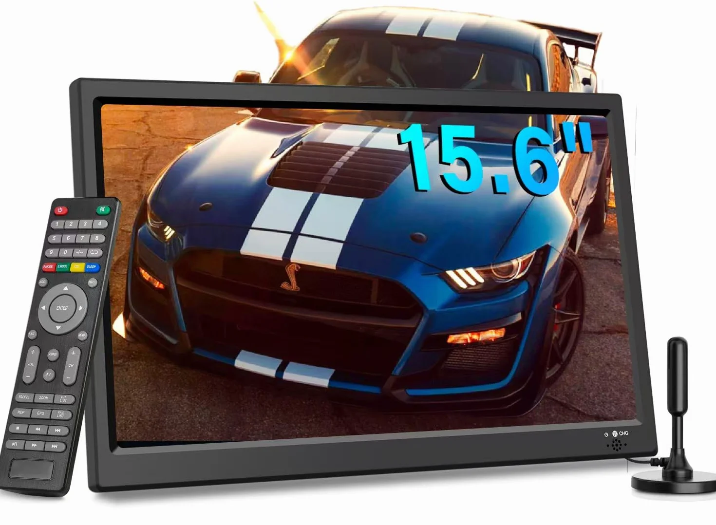 KCR 15,6-Zoll Digital TV, DVB-T2 Tuner, mit Netzkabel und 12 Volt Ladekabel, AV Eingang, HDMI Eingang, USB Slot, Fernbedienung, Tv Freeview