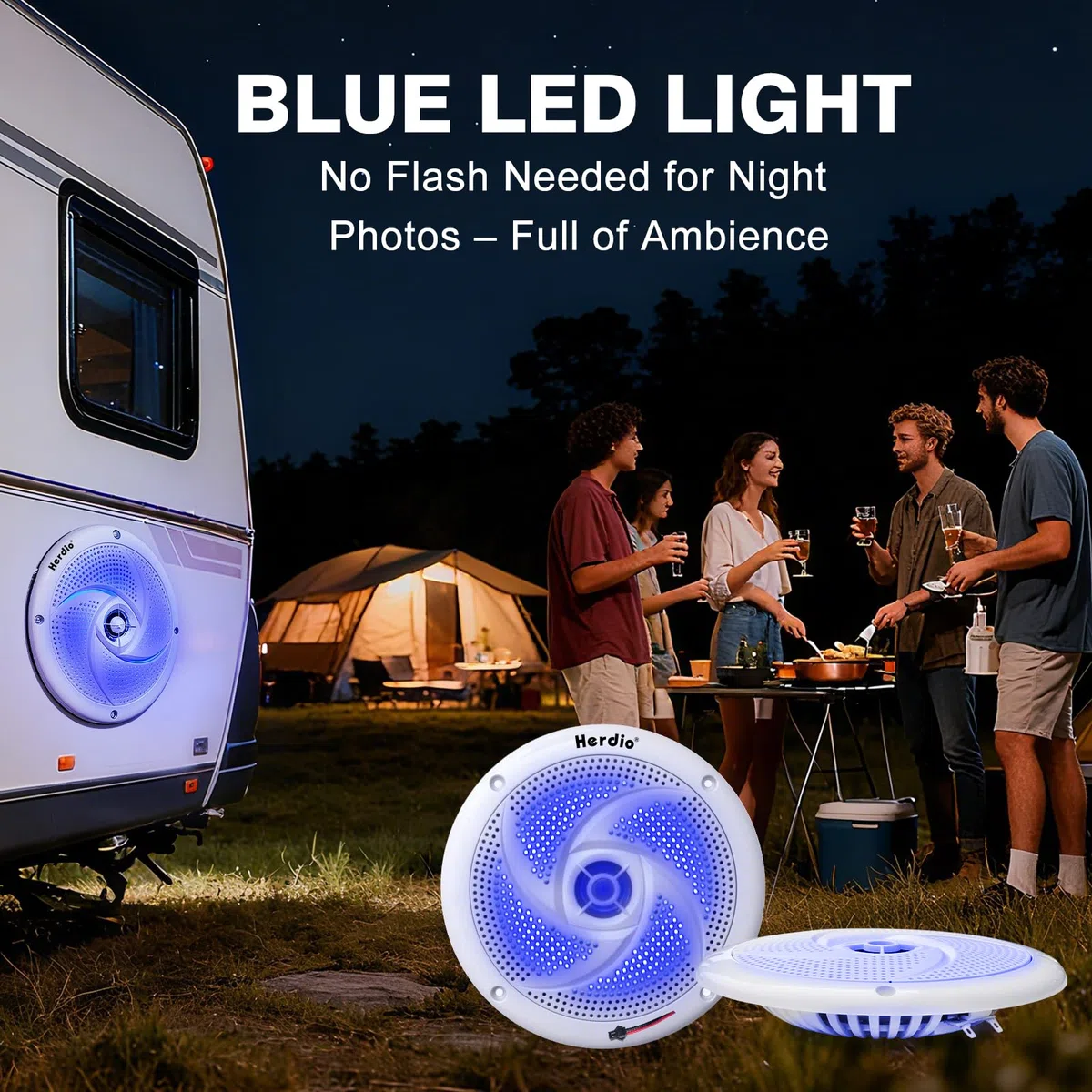 Herdio 5.25 Zoll Outdoor Lautsprecher, Aussenlautsprecher Wasserfest, 80W- Marine Lautsprecher mit LED Lichtern- für Sommerfahrten mit Offroader, Boot, UTV, ATV, RV Auto & Golf Cart, Weiß