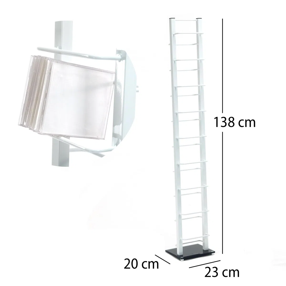Design CD Regal Tower | 138x20 cm (HxB), Metall mit Glasfuß | stilvolle CD Aufbewahrung, Retro CD Rack für ca 126 CDs, CD Ständer | Farbe: weiß