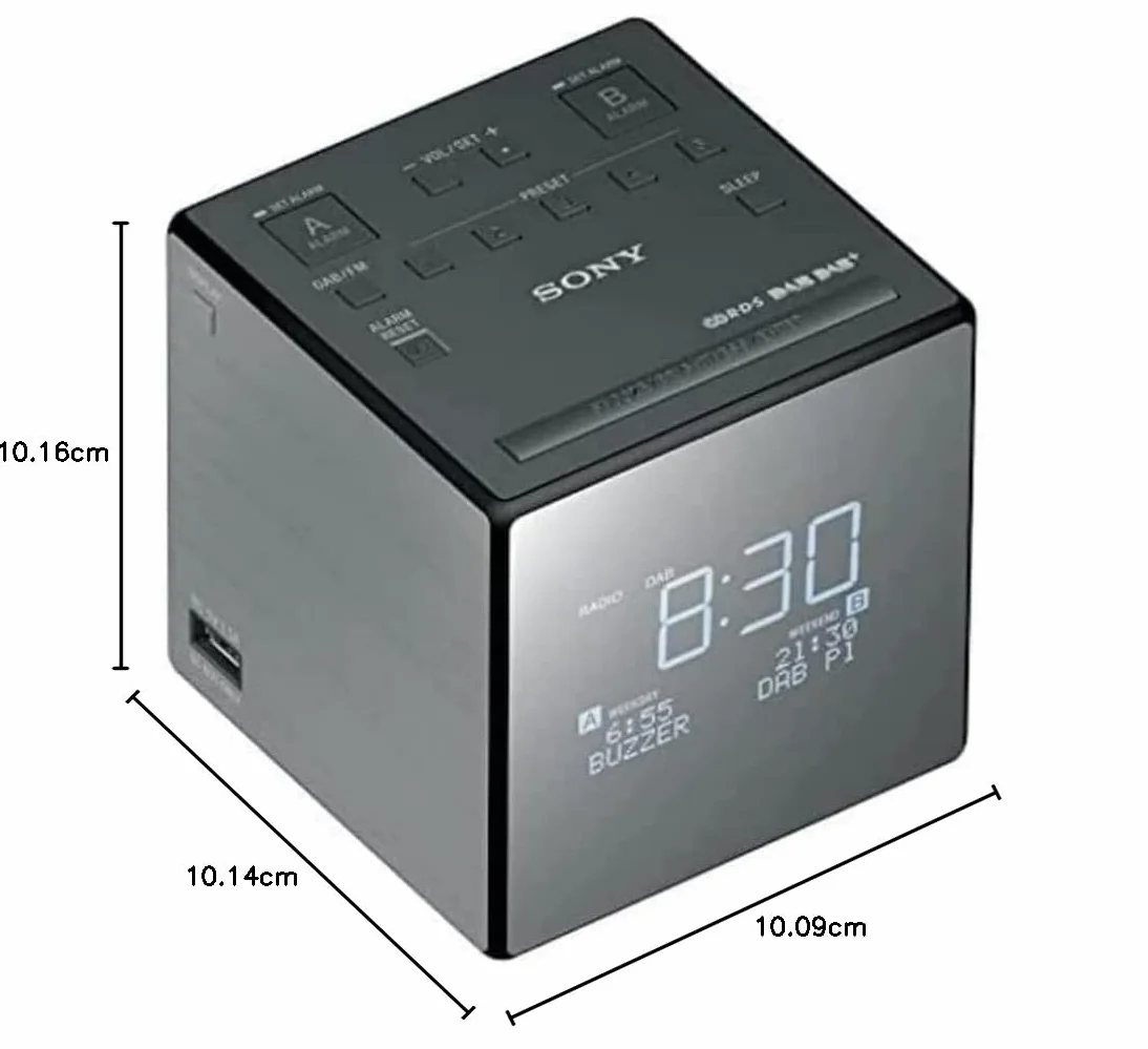 Sony XDR-C1DBP Uhrenradio, DAB/DAB+, digitalem Radioempfang, große Uhranzeige mit Helligkeitssetuerung, USB