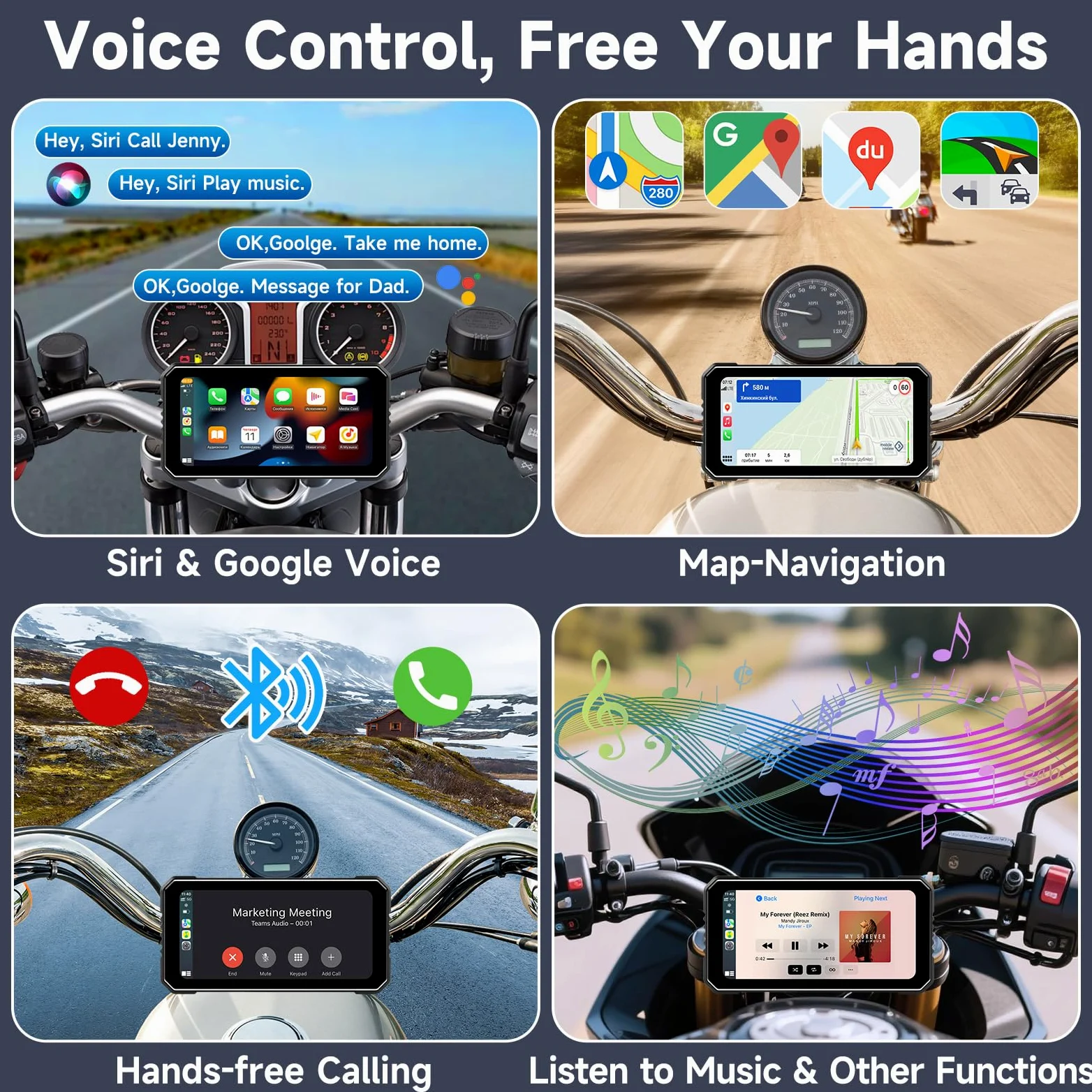 Vtopek 4K Dashcam Motorrad CarPlay 6,25-Zoll Motorrad Display Wireless Carplay Android Auto Motorradnavigationsgeräte IP67 Wasserdicht Motorad Navigation Dual-Bluetooth Siri Fernbedienung 64GB-Kart