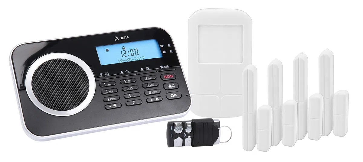 OLYMPIA Protect 9761 GSM Alarmanlage Haus Schwarz Funk Set mit App Alarmsystem Bewegungsmelder Türsensoren Fernbedienung