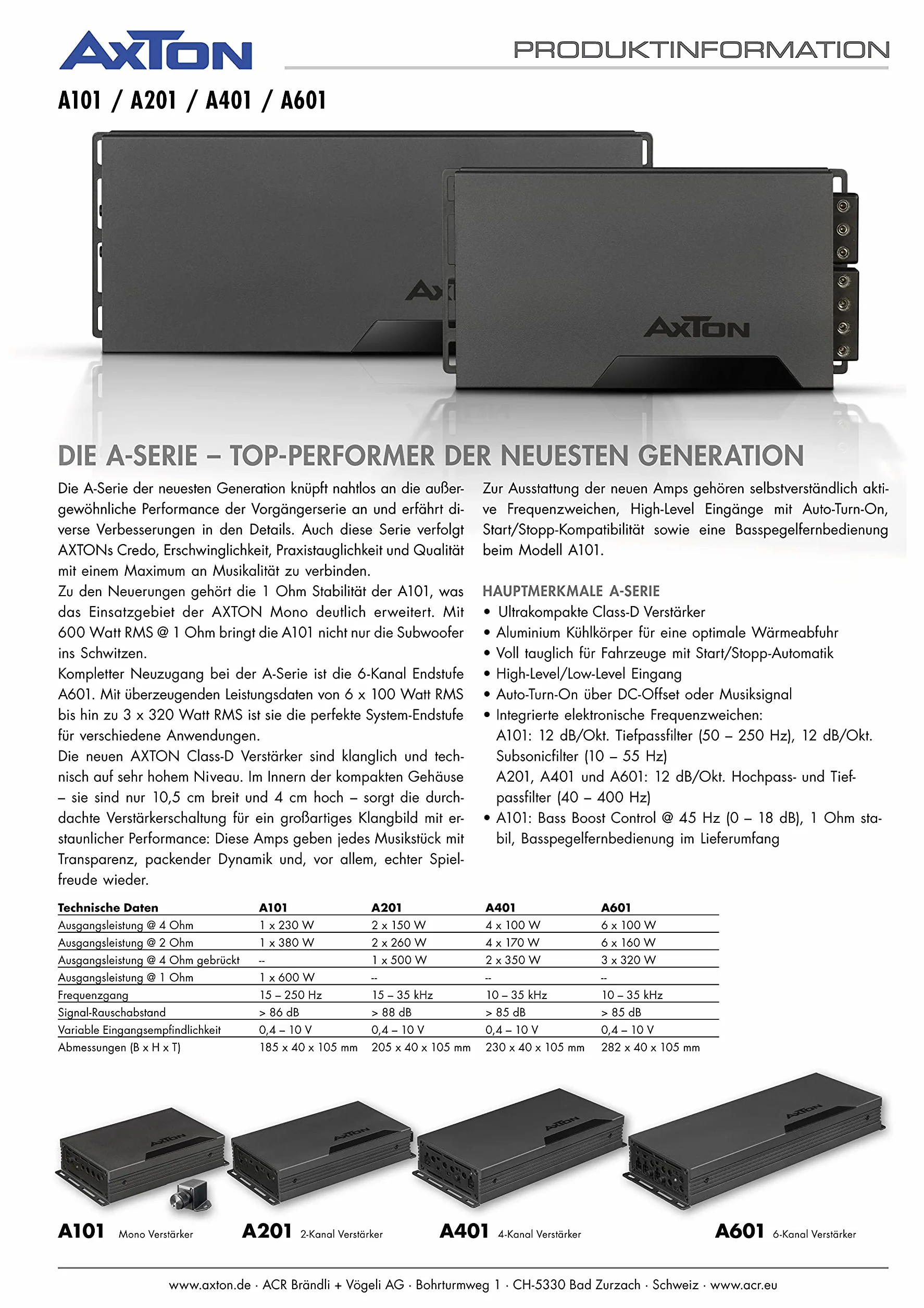 AXTON A601: Leistungsstarker 6-Kanal Verstärker fürs Auto, 6 x 100 Watt, Class-D Digital Endstufe mit High-Level Eingängen, geeignet für Fahrzeuge mit Start/Stopp Automatik