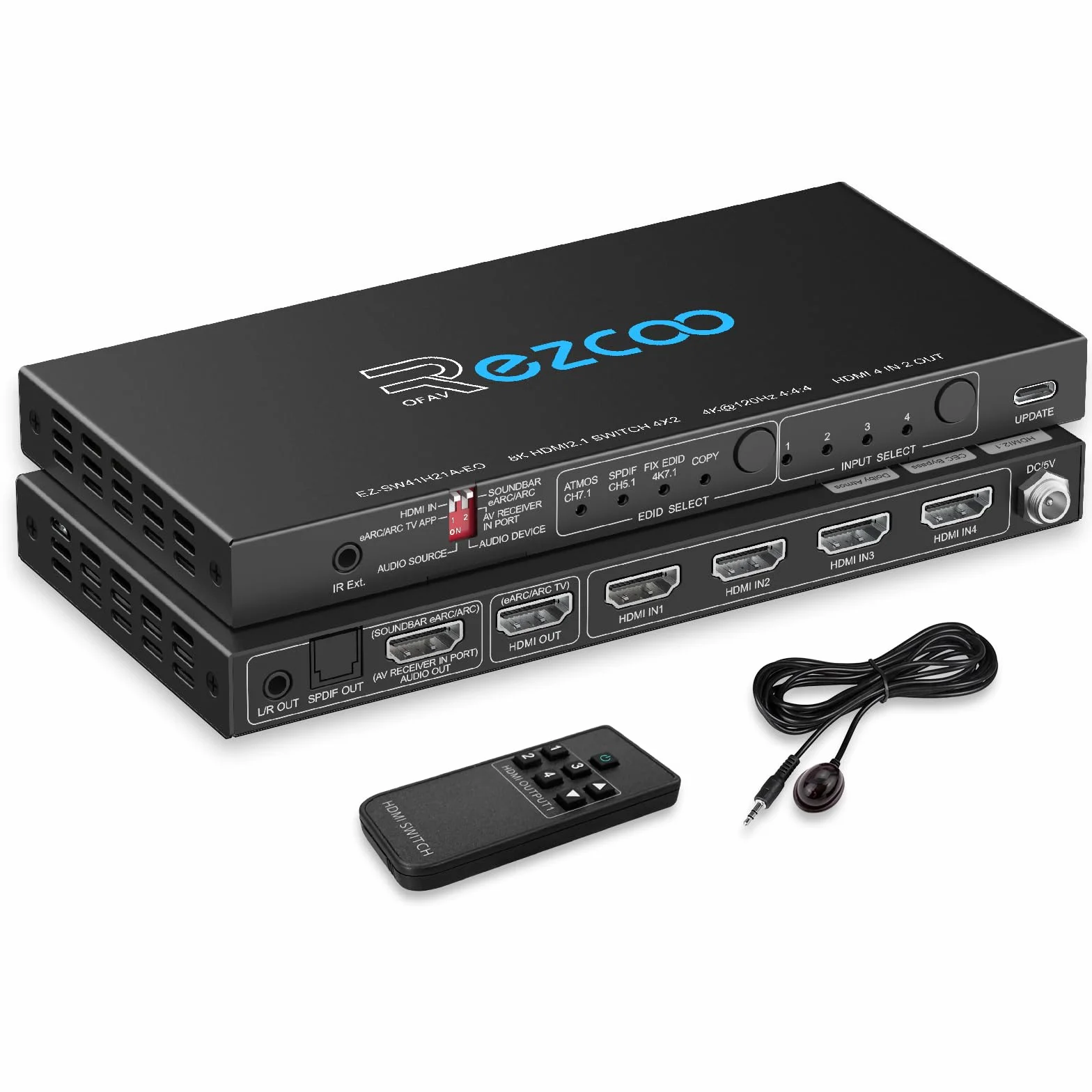 4K 120Hz HDMI 2.1 Switch Umschalter 4x1 eARC Audio Extractor VRR ALLM HDCP2.3 ARC HDR10 CEC SPDIF Optisch und 3.5mm Audio Out,HDMI Switcher 4 IN 1OUT IR Remote Dolby Digital EDID für PS5 Xbox AMD