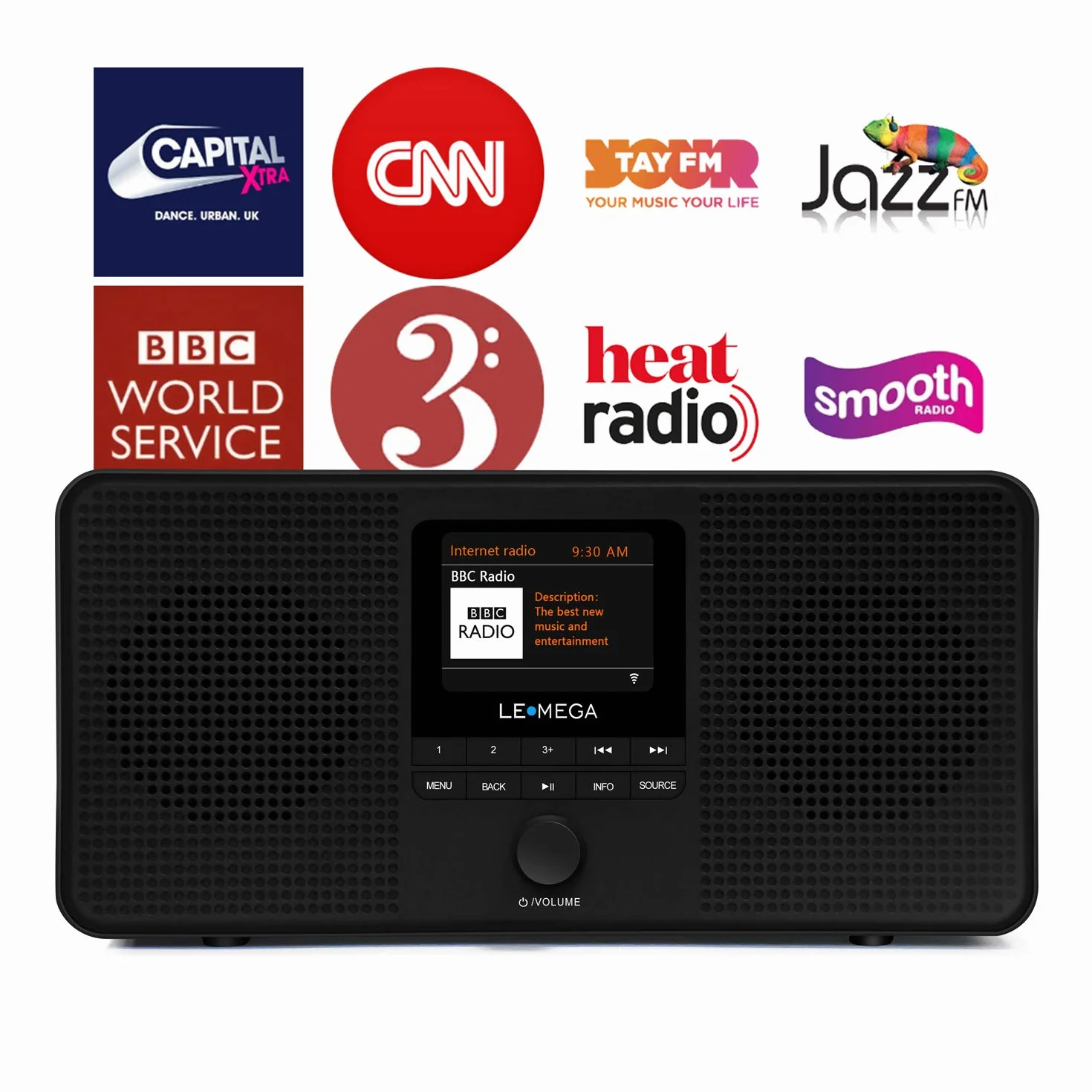 LEMEGA IR4S Stereo WiFi Internet Radio,Tragbares DAB/DAB+/FM Digitalradio,Spotify Connect,Bluetooth,Doppel Wecker,60 Voreinstellungen,Kopfhörer-Ausgang,Batteries und Netzstrom - Schwarzes Finish