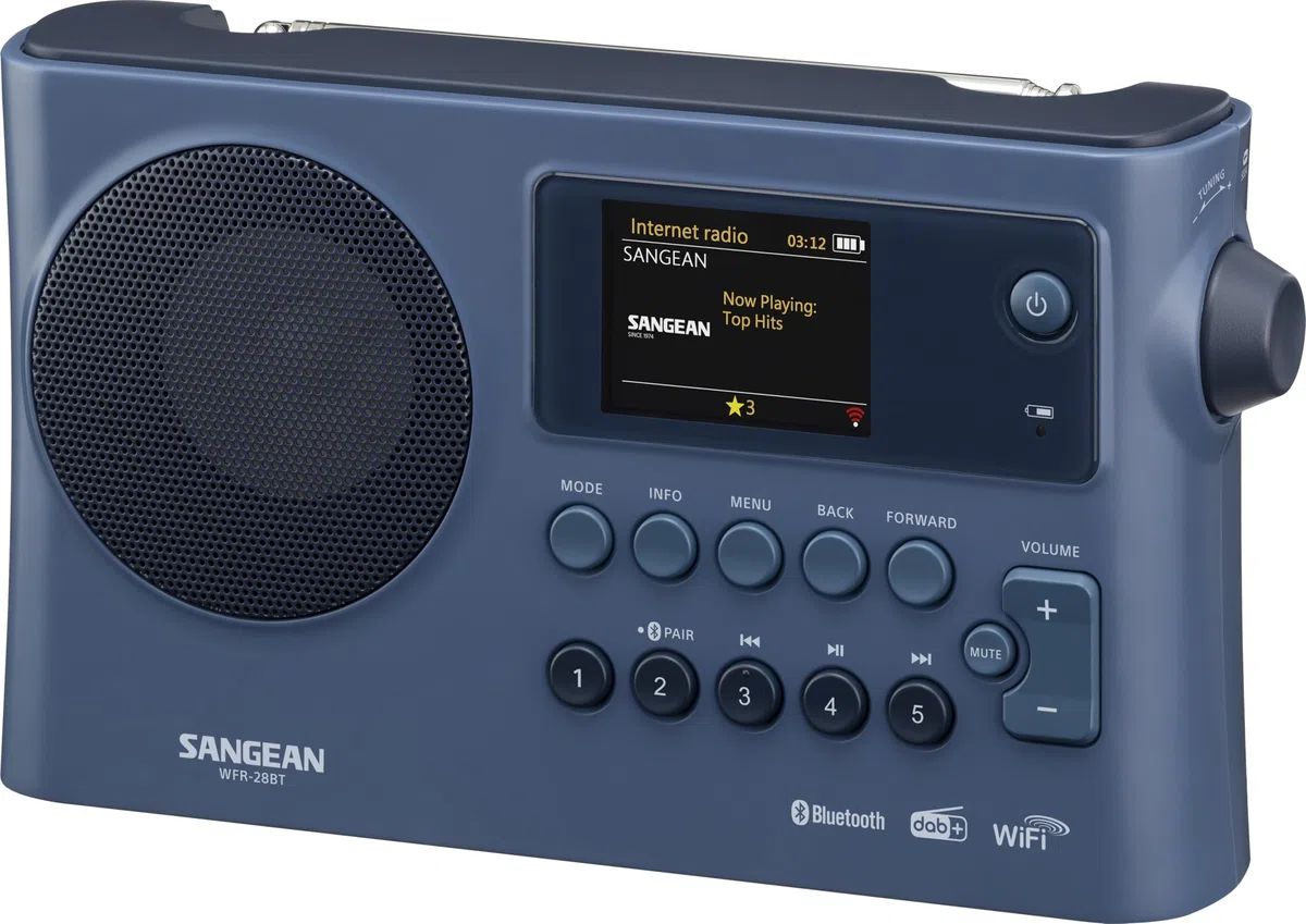 SANGEAN WFR-28 BT – Portables Internet-Radio mit WiFi, Musik-Streaming, DAB+/FM, Bluetooth, AUX - Einfache Bedienung via Control-App, Schwarz (Dunkelblau)