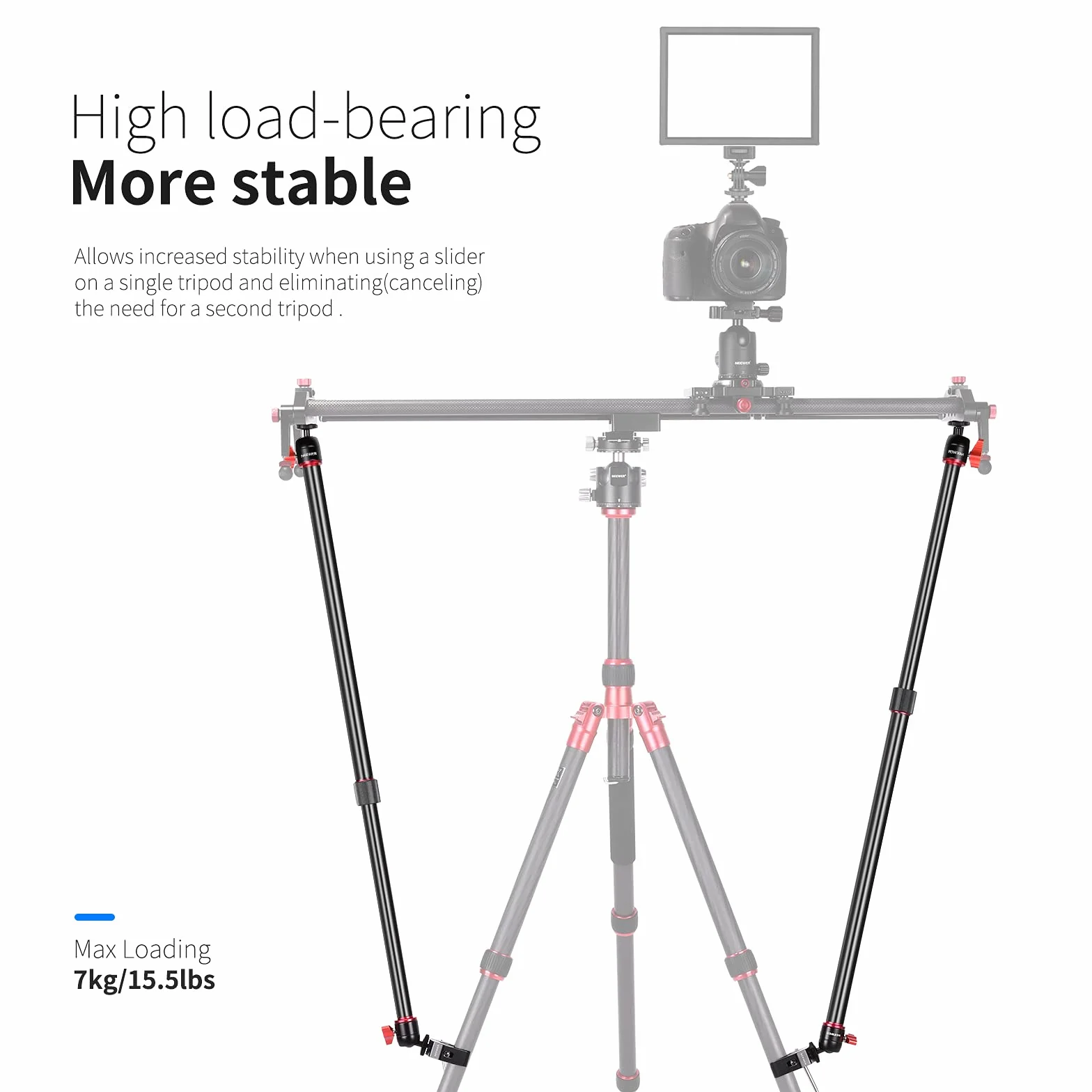 NEEWER Kamera Slider Stützarm 2 Pack Verstellbarer Stativ-Stabilitätsarm zur Erhöhung der Stabilität aus Aluminiumlegierung, ausziehbare Stangen für Kamera Video mit C-Klemmen und Kugelkopf