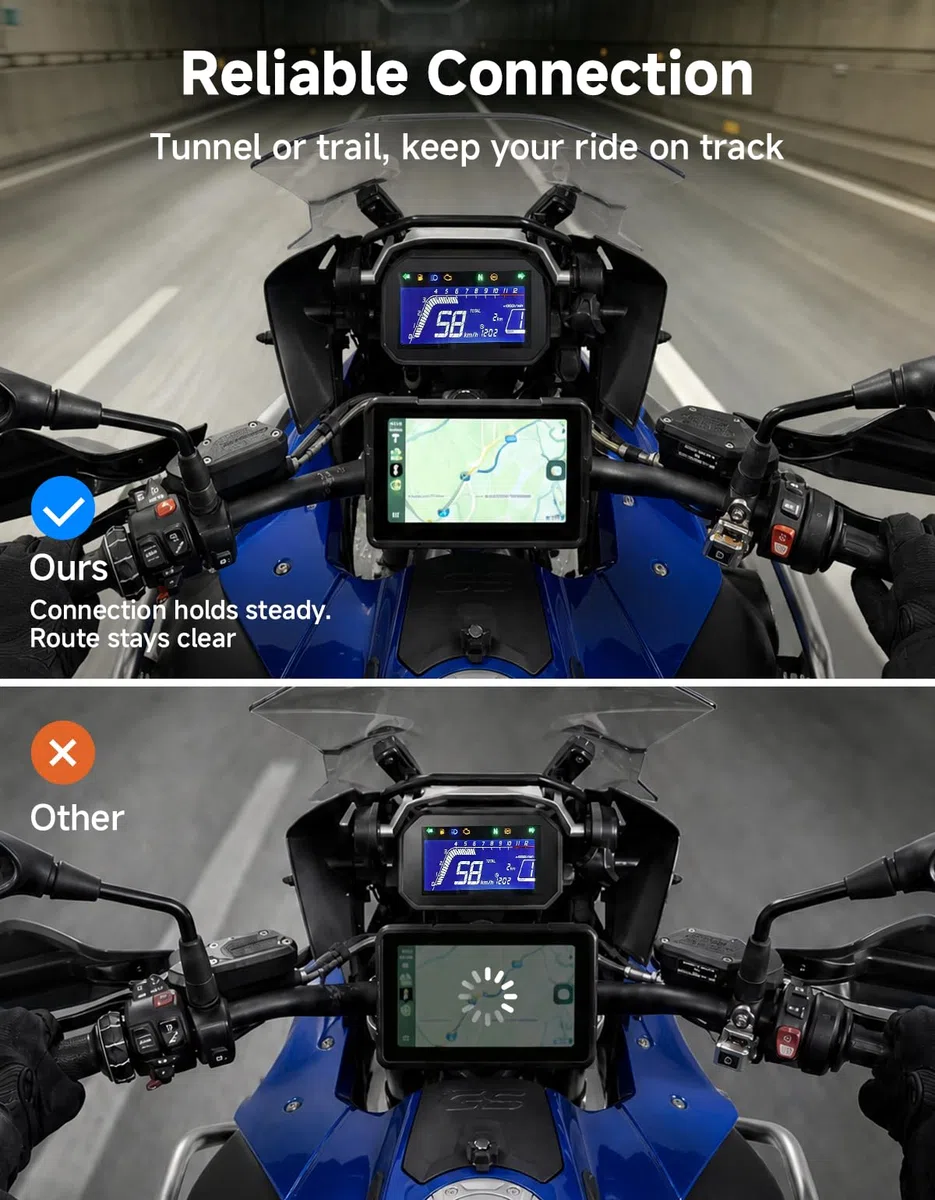 KEMIMOTO Motorrad Carplay Display 5 Zoll, Wireless Apple Carplay & Android Auto, Wasserdicht IP67 Motorrad Navi, Handschuh Bedienung, Automatische Helligkeitsanpassung, HD-Farbdisplay