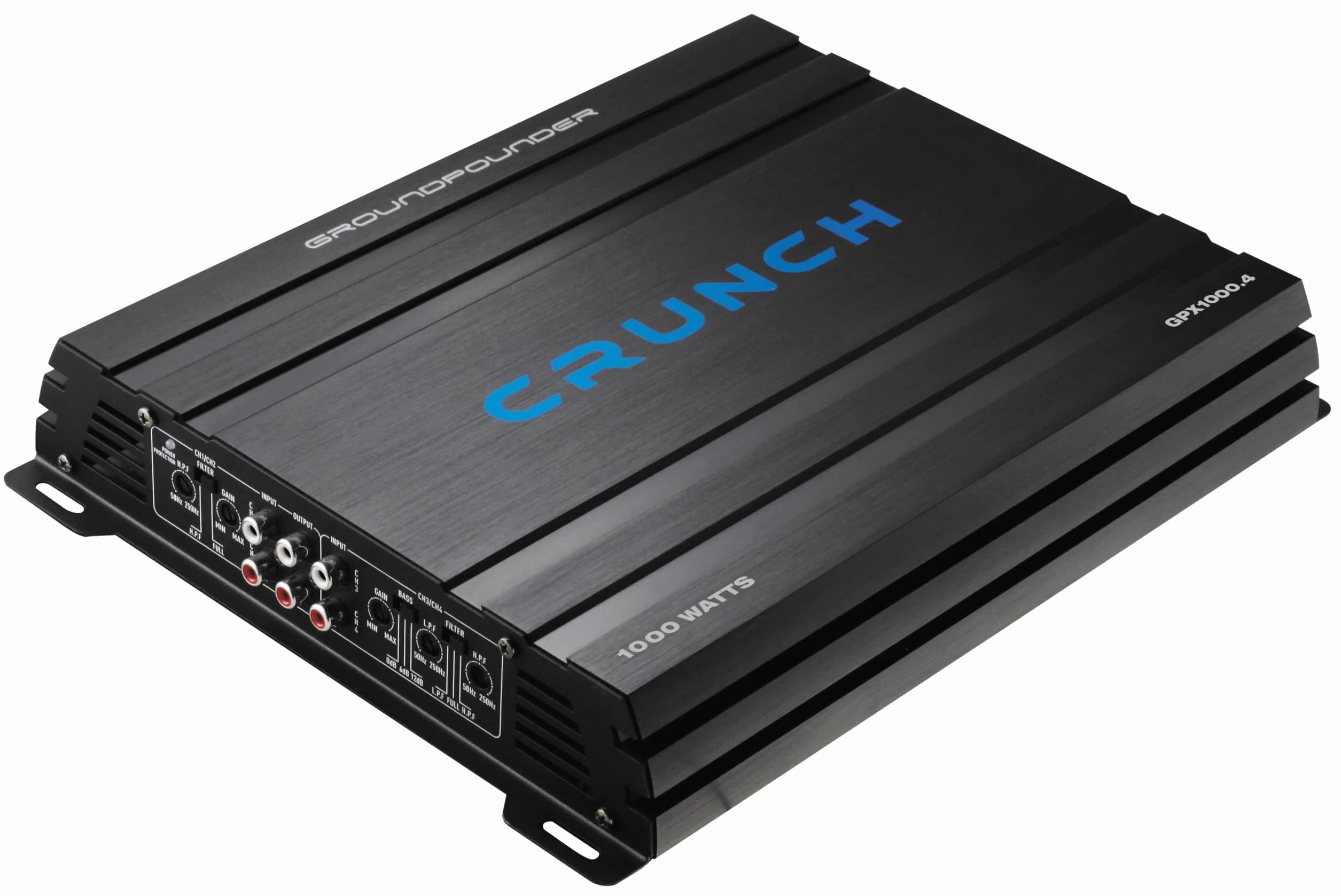 Crunch GPX-1000.4 4-Kanal Auto-Verstärker – Class A/B Endstufe mit 4x125W RMS @2 Ohm, 2x250W gebrückt @4 Ohm – Bass Boost, HPF/LPF Filter, Cinch, 12V Car Hifi Amplifier