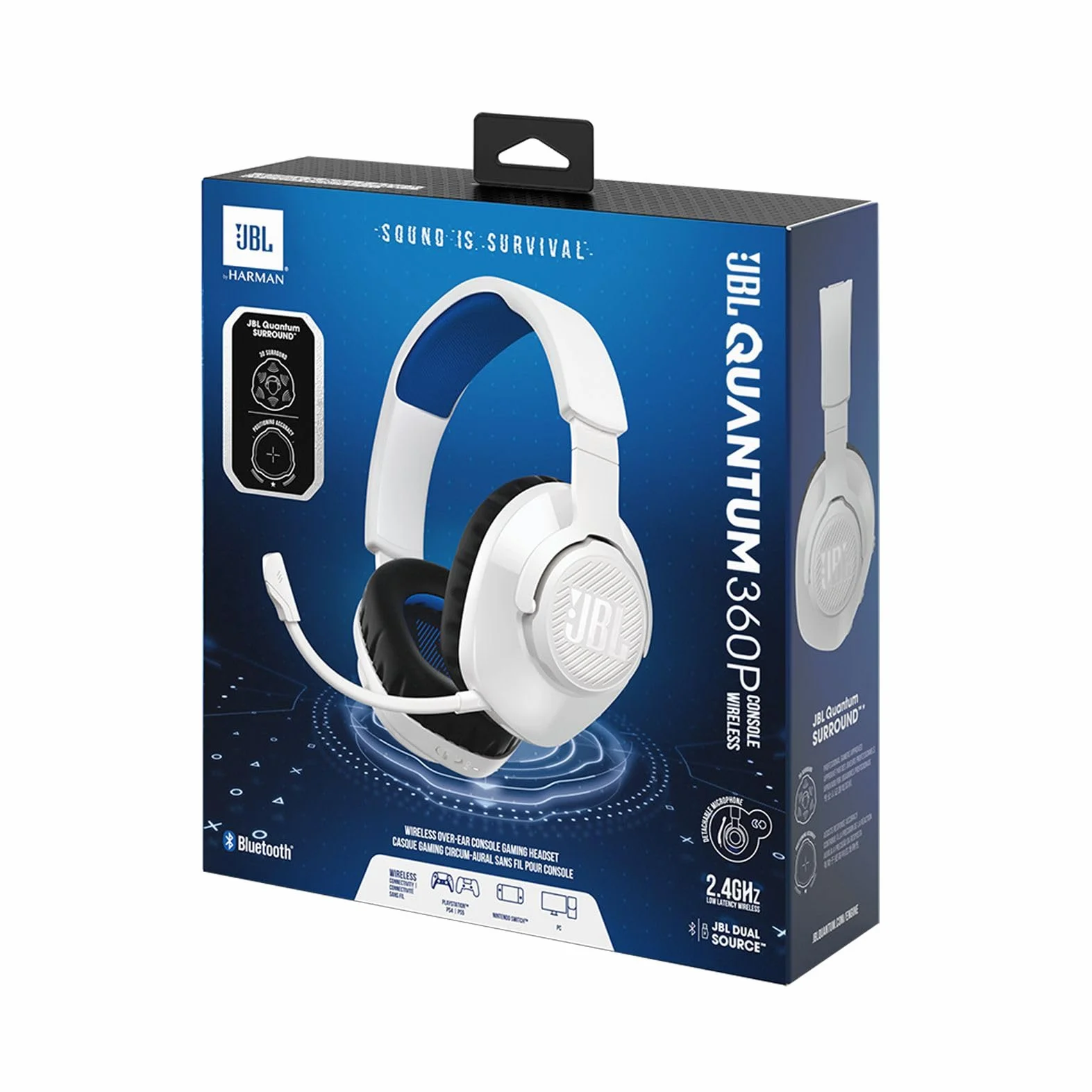 JBL Quantum 360P Over-Ear Gaming Kopfhörer für PlayStation, PC, Mac, Nintendo Switch, mit Boom Mikrofon, 22 Stunden Akkulaufzeit, Weiß