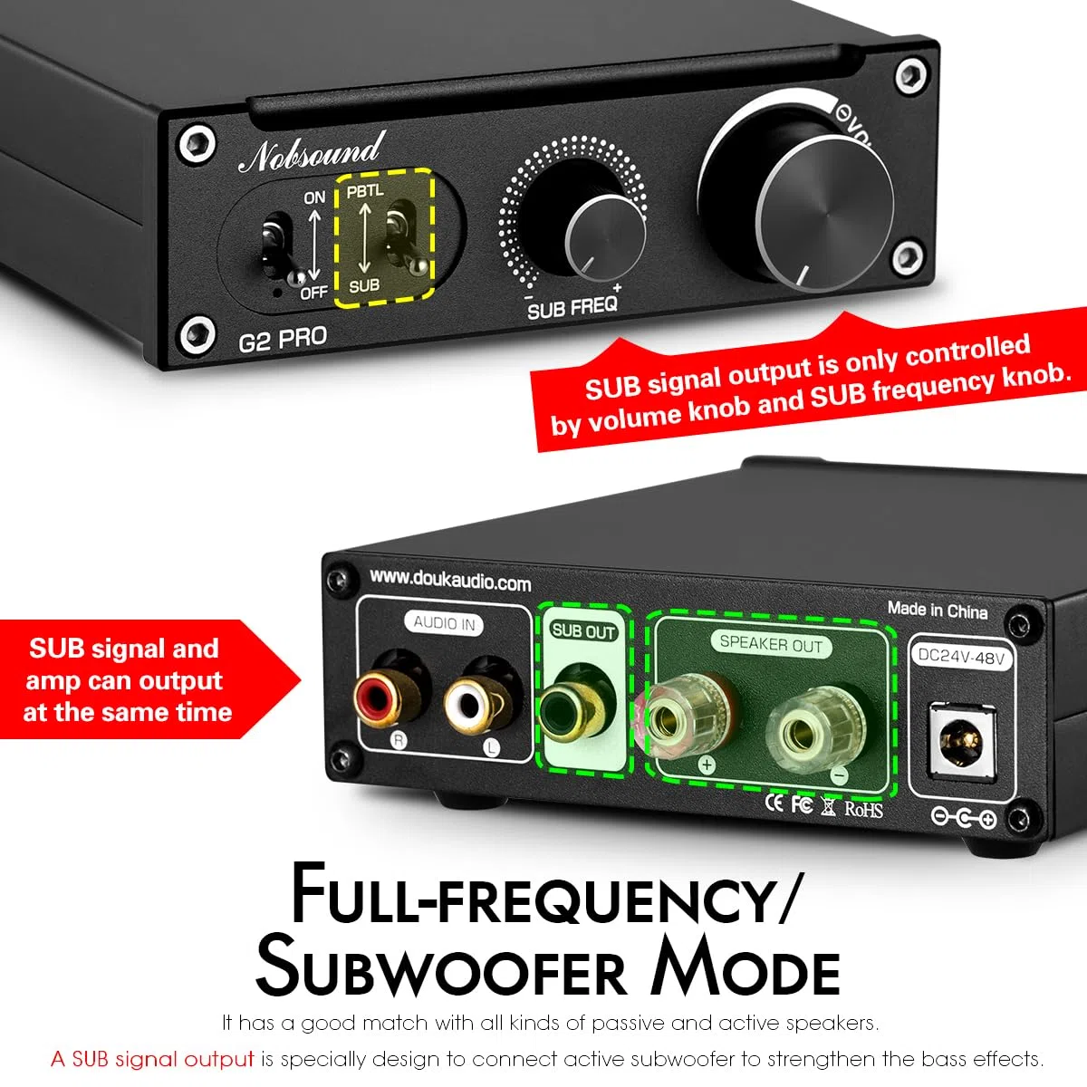 Nobsound G2 PRO 300W Mini HiFi Subwoofer/Vollfrequenz Mono Leistungsverstärker Audio Verstärker
