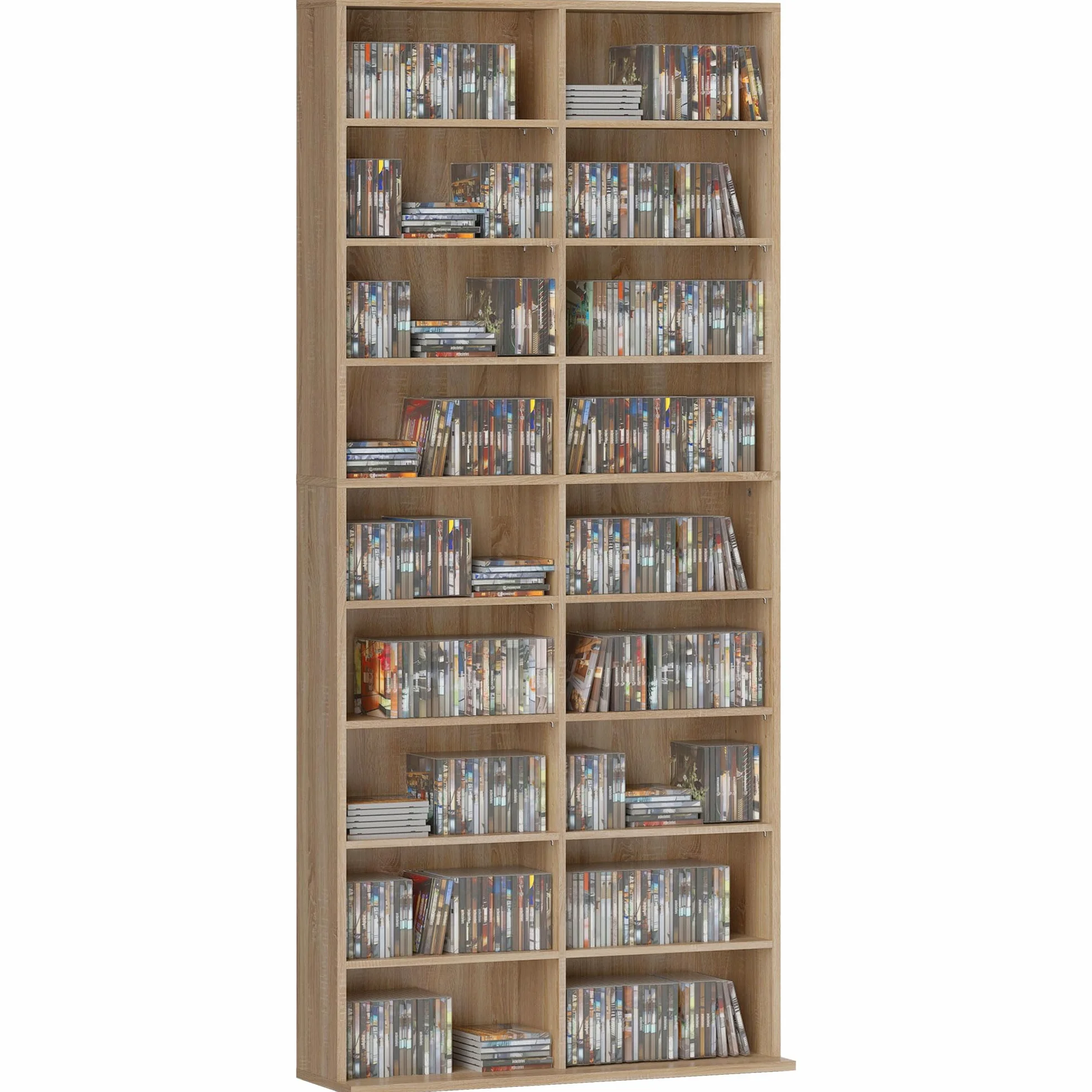 HOMCOM CD DVD Blueray Regal CD-Ständer für bis zu 640 CDs oder 360 DVDs oder 430 Blurays Aufbewahrung mit verstellbaren Regal Bücherregal Medienregal fürs Wohnzimmer 78,5 x 24 x 175 cm, Naturholz