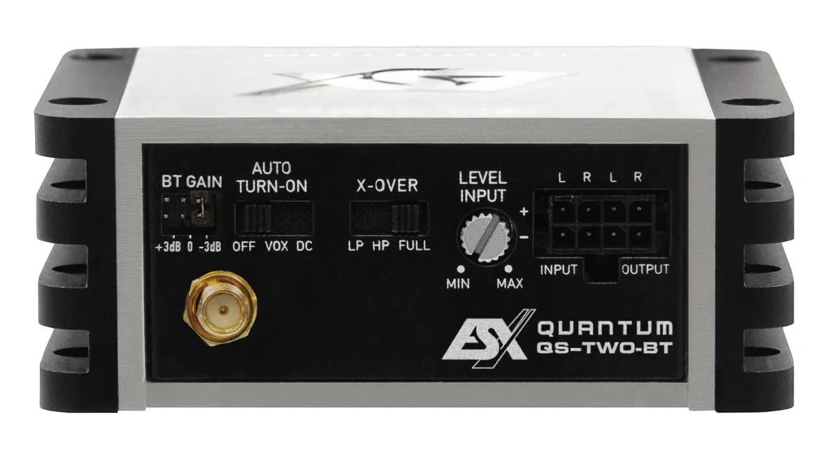 ESX Quantum QS-Two-BT-ISO | 2-Kanal Class D Mini-Verstärker mit integriertem Bluetooth für Audiostreaming |190 W RMS | ISO-Anschluss | Quantum-Serie