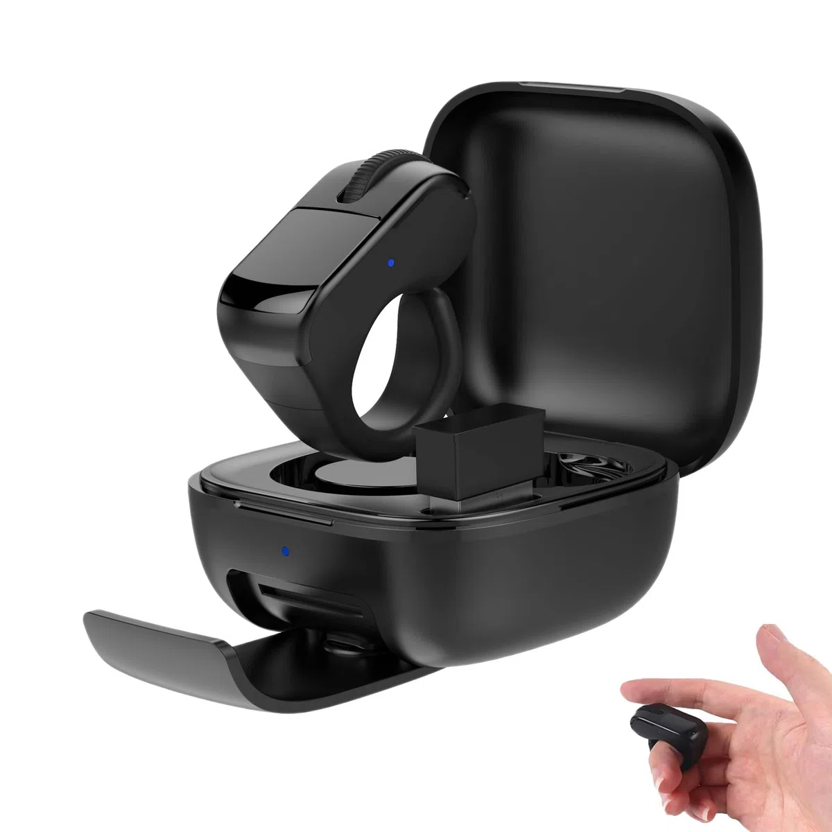 Tiktok Scrolling Ring Fingermaus mit Touchpad, Mini Bluetooth Wiederaufladbare Tragbare Maus mit Ladehülle, Fernbedienung für Kamera/Video/Kindle App/PPT, für PC Laptop Smartphone Tablet (Schwarz)
