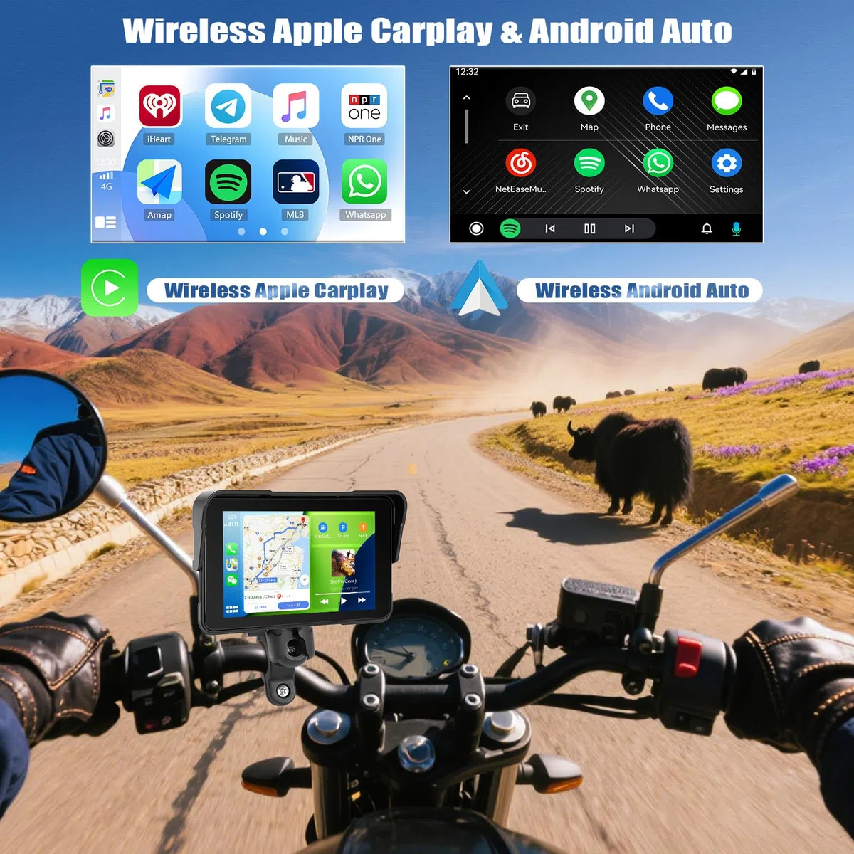 SIXWIN Motorrad Carplay Bildschirm für Moto mit Wireless Carplay Android Auto, 5 Zoll HD Touchscreen Tragbare Autoradio IP68 Wasserdicht Motorcycle GPS-Navigation Dual-Bluetooth Siri/GOO-gle