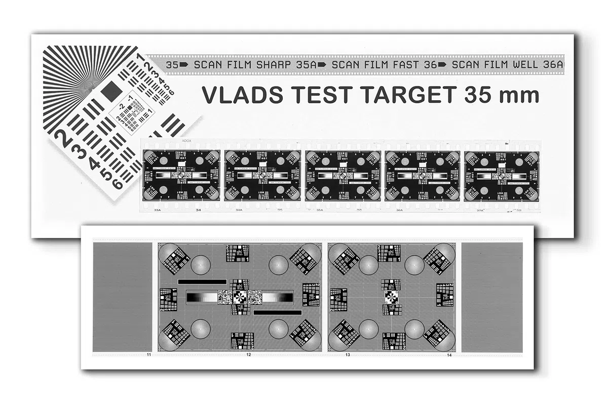 35 mm Hi-Res (5 Frames) und Typ 120 Vlads Focus Checker Hochauflösende Kalibrierungszieldiagramm-Kombination für Digitalisierung, Kamera-Scanning, Nutzen Sie Ihre Objektivschärfe und Auflösung voll