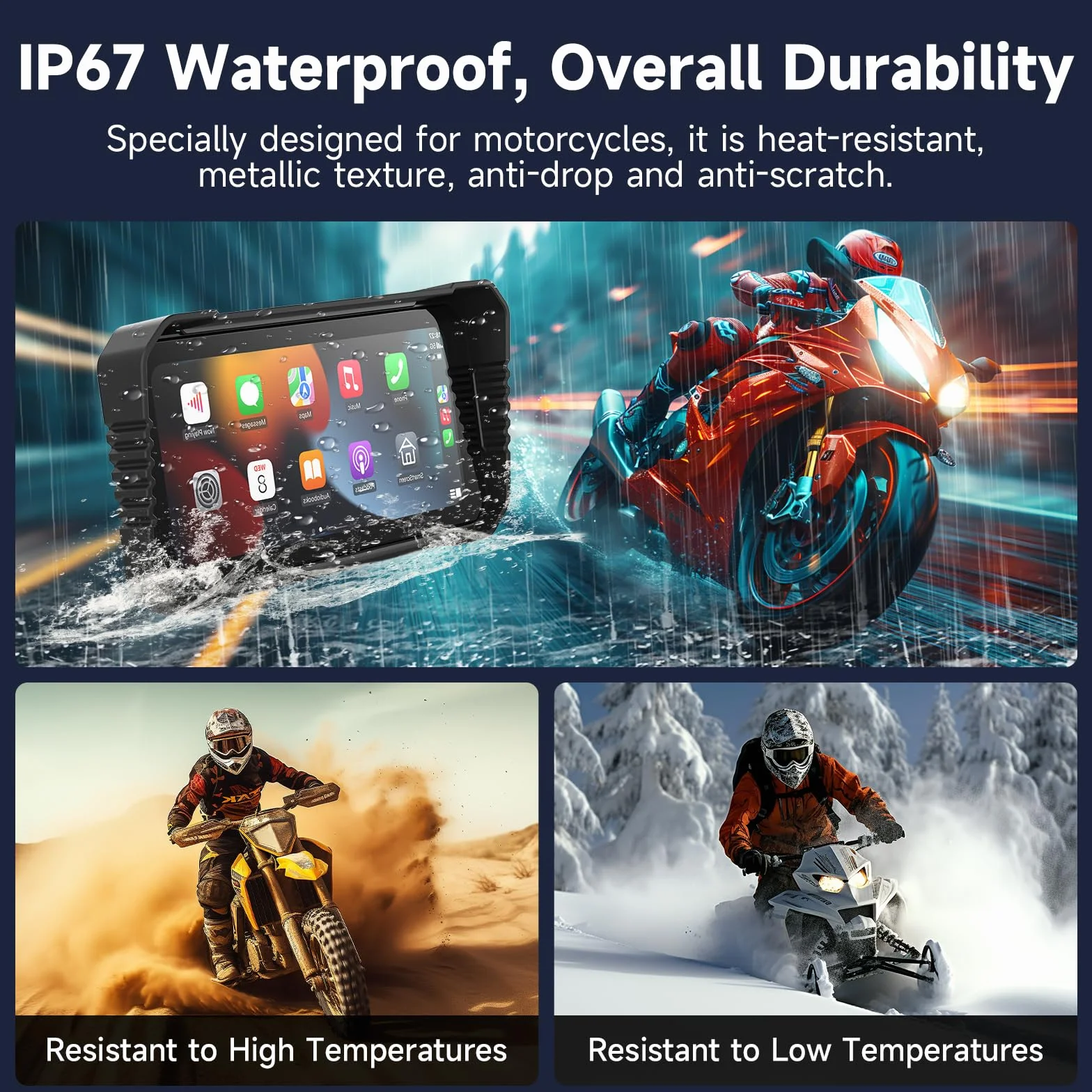 Vtopek 4K Dashcam Motorrad CarPlay 6,25-Zoll Motorrad Display Wireless Carplay Android Auto Motorradnavigationsgeräte IP67 Wasserdicht Motorad Navigation Dual-Bluetooth Siri Fernbedienung 64GB-Kart