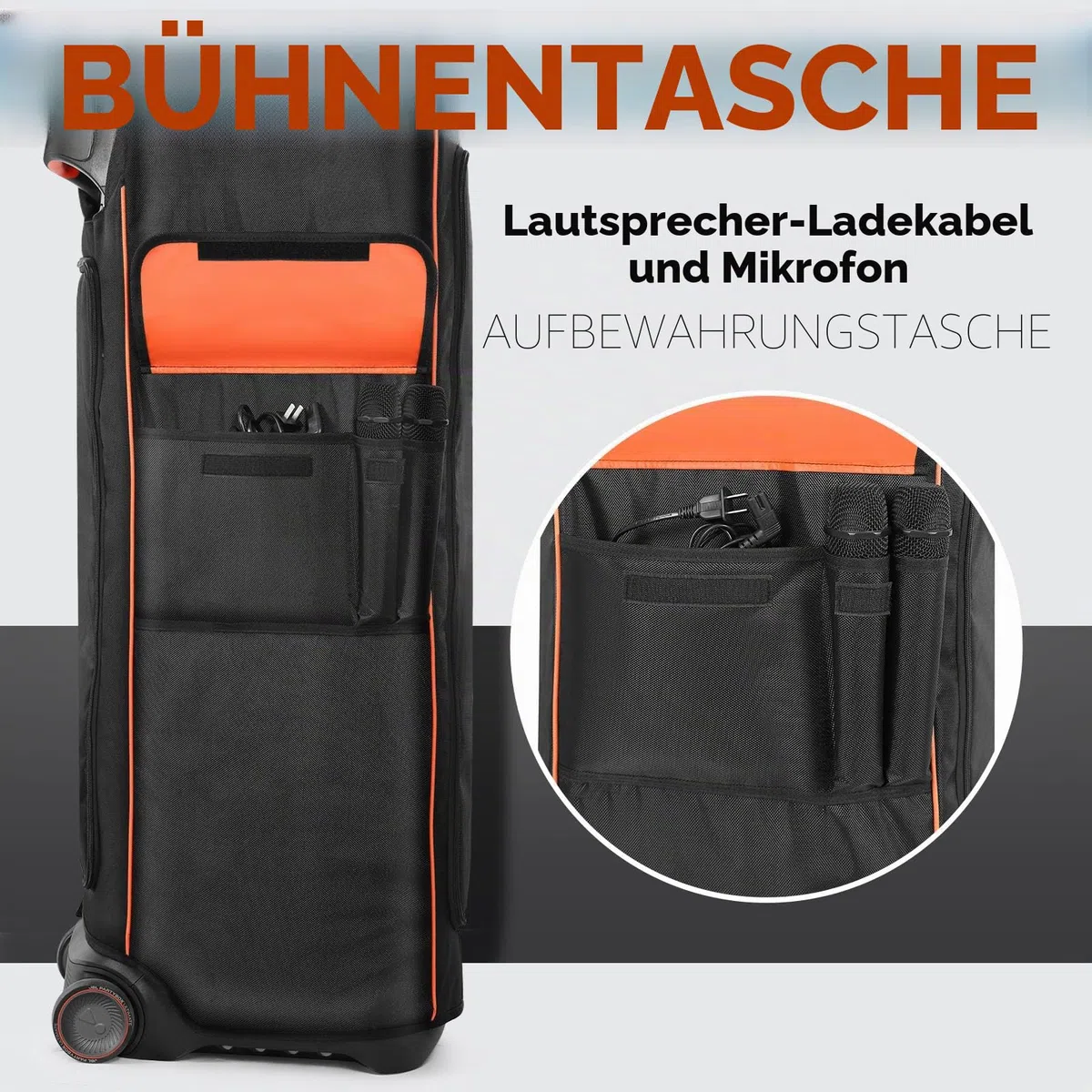 Lautsprecher-Schutzhülle für JBL Partybox Ultimate, Staubschutz, Aufbewahrung, Ladekabel, Mikrofone, Bluetooth, kabellose Audio-Reisetasche, Schwarz, Netztasche