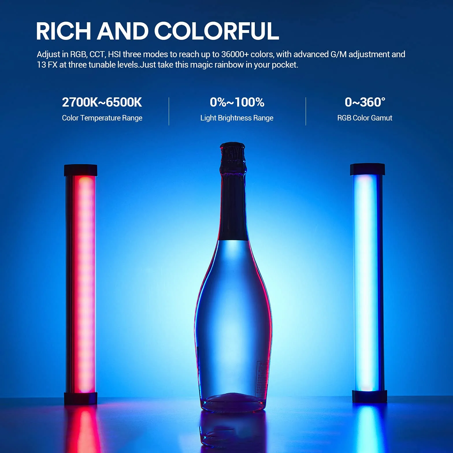 Godox TL30 RGB LED-Licht Stick, CRI 97 und TLCI 99, Tube Light mit RGB/CCT/HSI/FX-Modus, 2700k-6500K, APP Control mit integrierter Lithiumbatterie für Schießen, Live-Übertragung