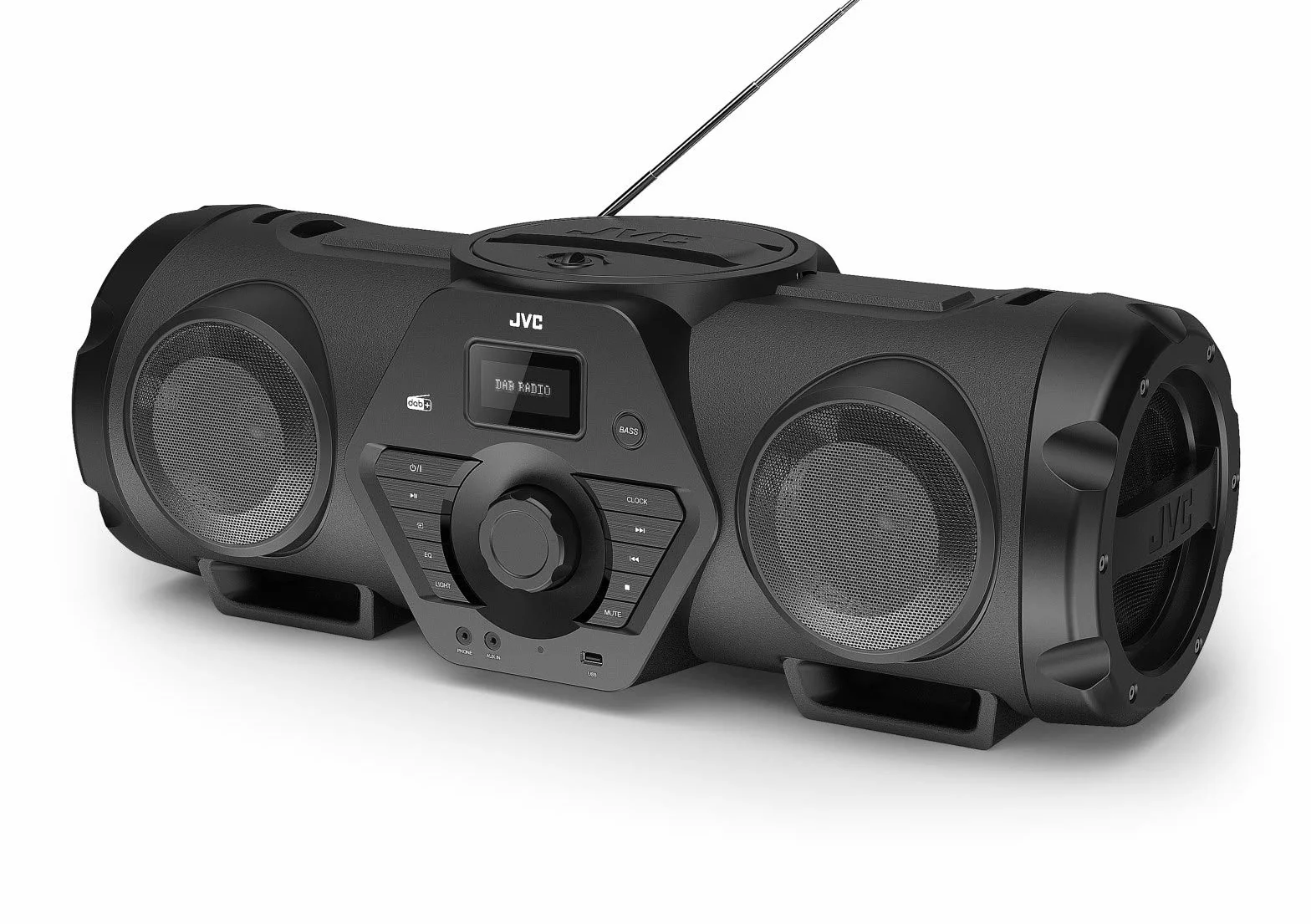 JVC Boomblaster RV-NB300DAB, 2 x 30 Watt, DAB+, UKW, Bluetooth, CD, USB, Line-In, Gitarren- & Mikrofoneingang, Fernbedienung
