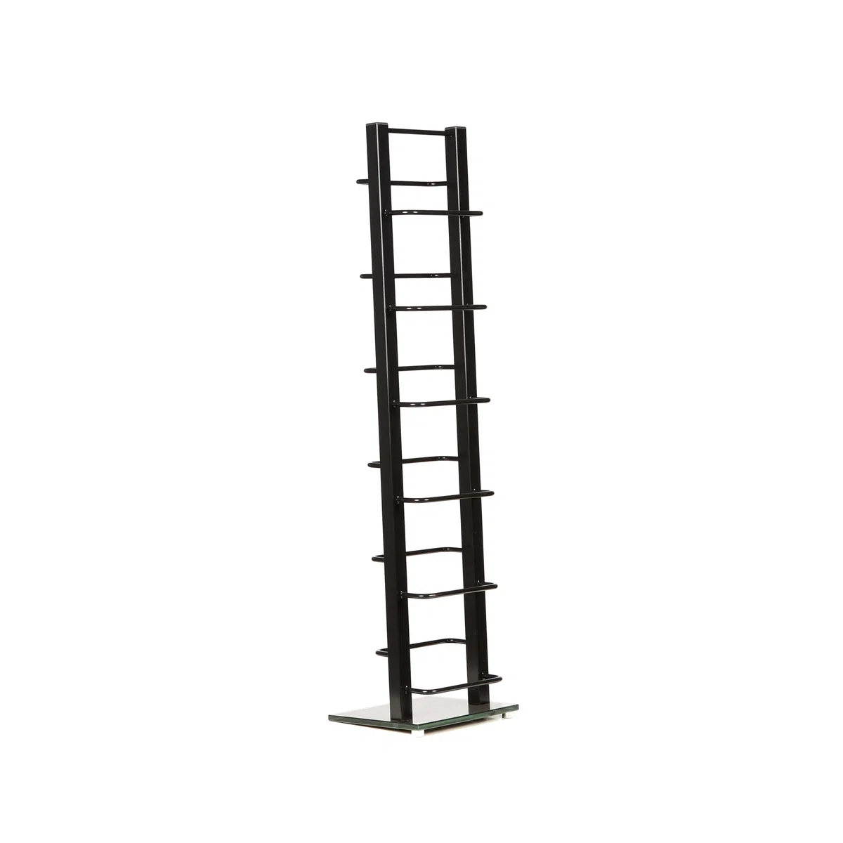DESIGN CD STÄNDER CD REGAL LOUNGE TOWER schwarz 92cm aus Metall und Glas Aufbewahrung für ca 85 CDs