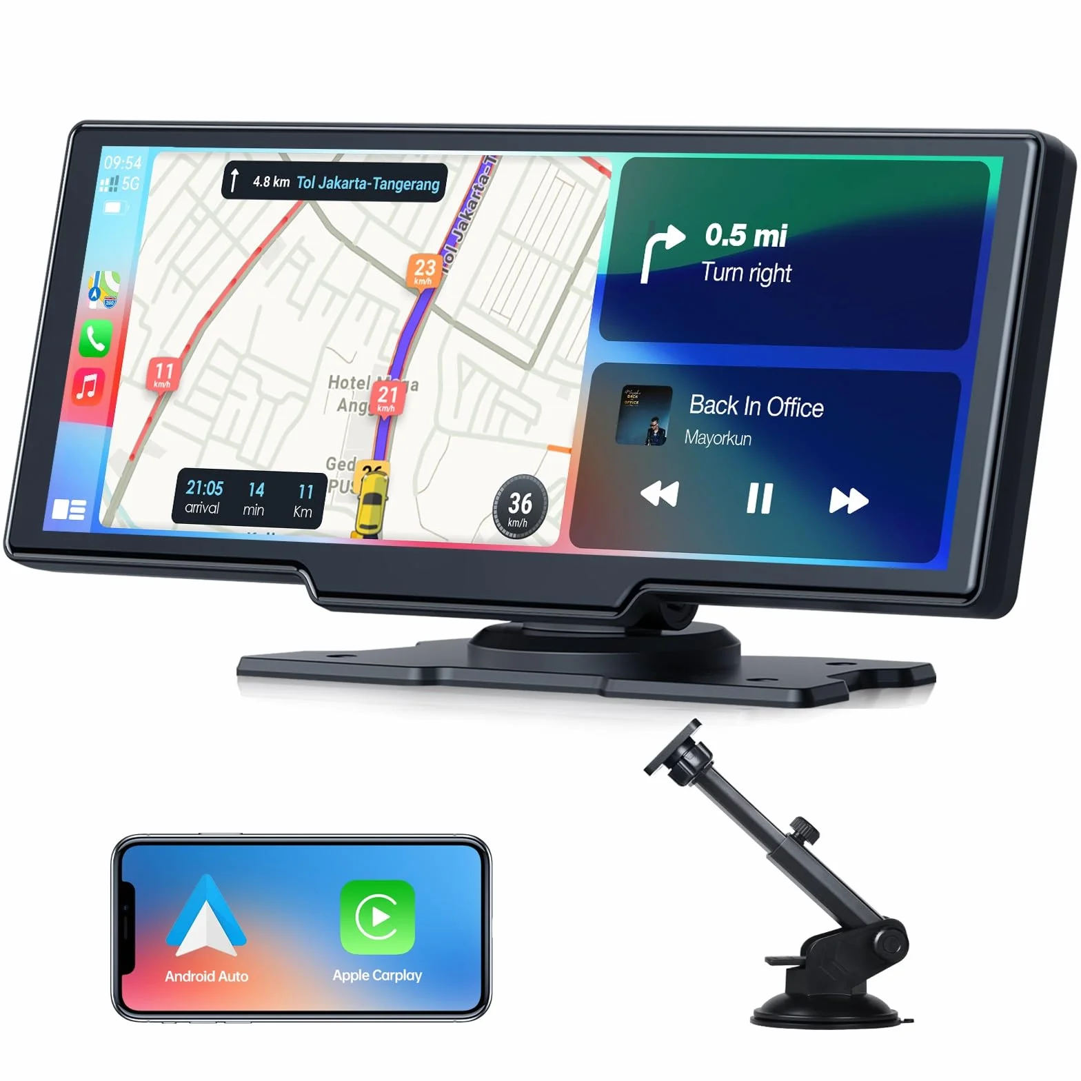 Volam Wireless Carplay Android Auto Display mit 9,26 Zoll Touchscreen, Mirror Link, Live-Navigation, Musikspielen, Siri, Google-Assistent, Bluetooth 5,0, AUX, FM