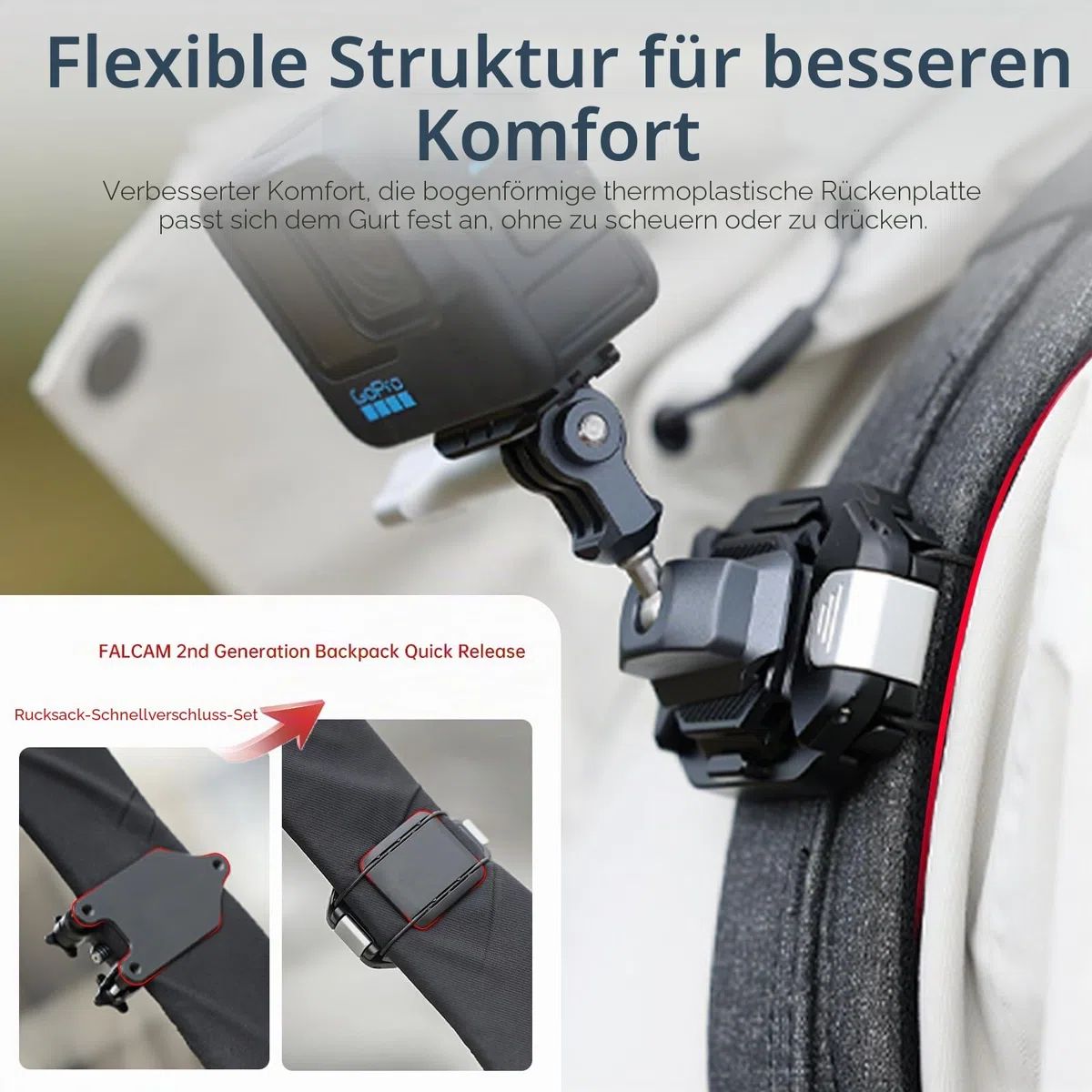 FALCAM F38 Kamera Clip V2 mit Platte Schnellwechselsystem, Kamera Gurt Halterung Rucksack mit 1/4" bis 3/8" Schraubgewinde, Arca-Swiss-kompatibel, Universal-Montagebasisadapter für Schultergurt