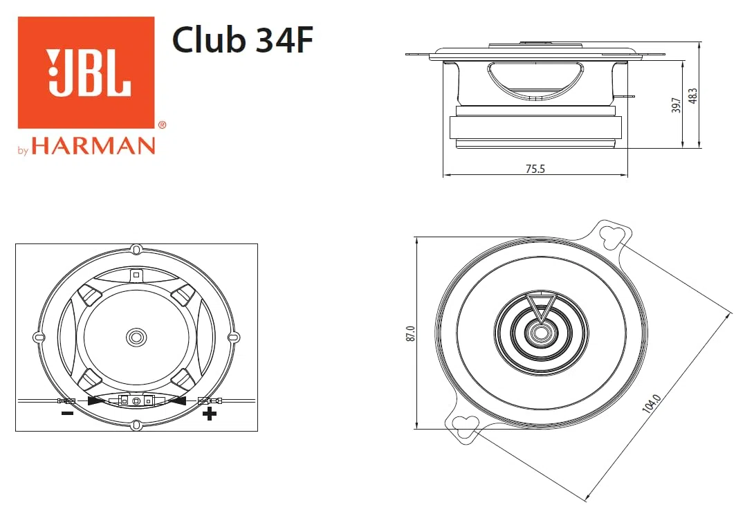 JBL Club Gen3 34F 3.5'' (8.7cm) Lautsprechersatz Koaxial, Schwarz