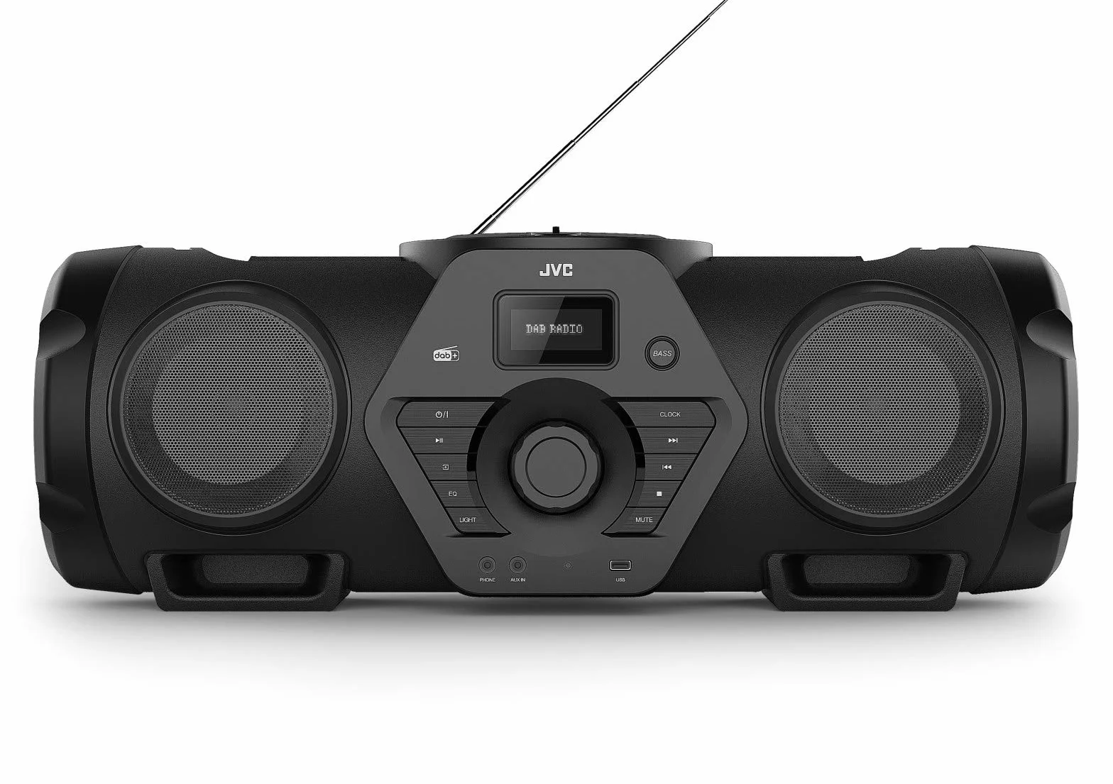 JVC Boomblaster RV-NB300DAB, 2 x 30 Watt, DAB+, UKW, Bluetooth, CD, USB, Line-In, Gitarren- & Mikrofoneingang, Fernbedienung