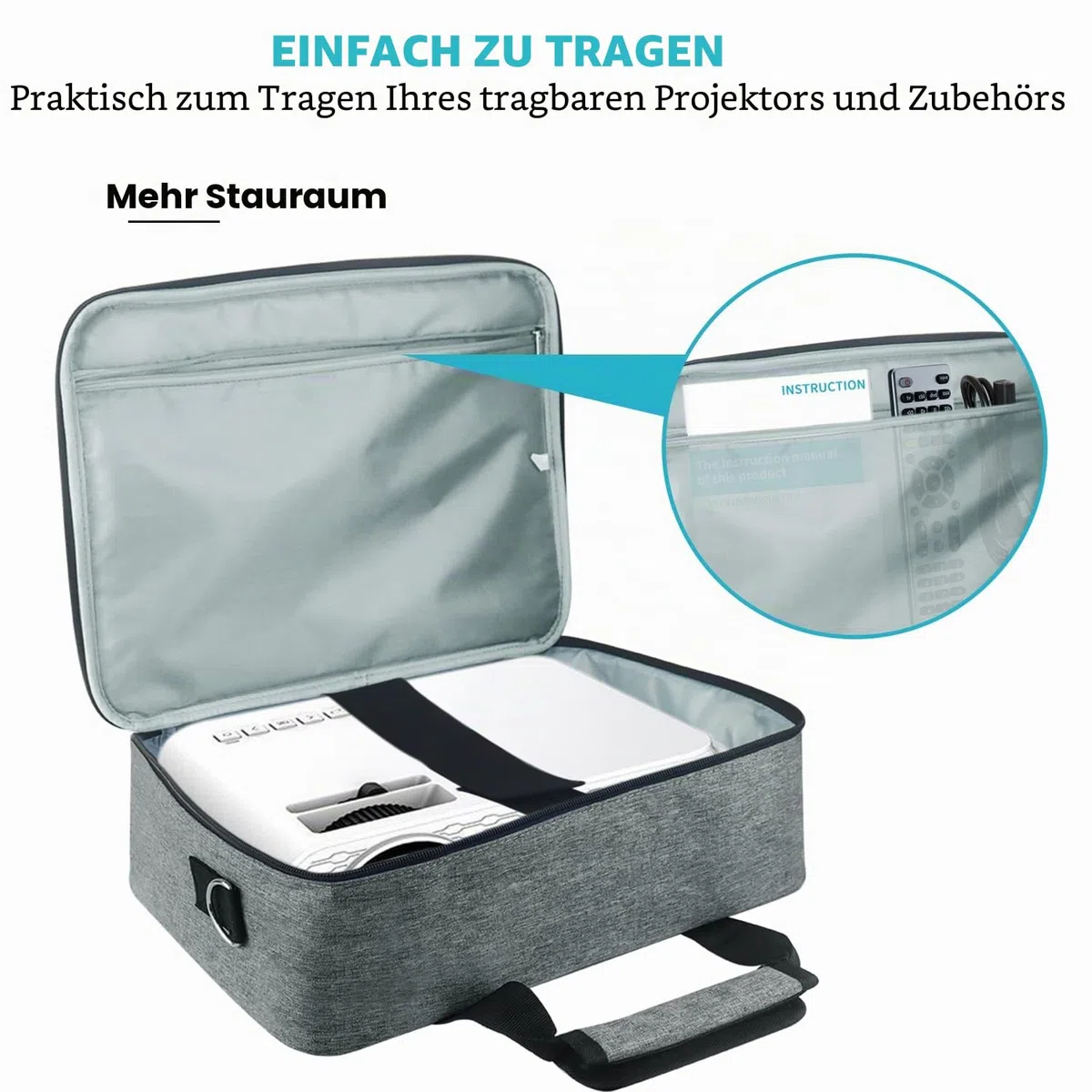Boczif Projektortasche, tragbare Aufbewahrungs-Reisetasche mit Laptopfach & verstellbarem Schultergurt für Mini-Projektor und Zubehör