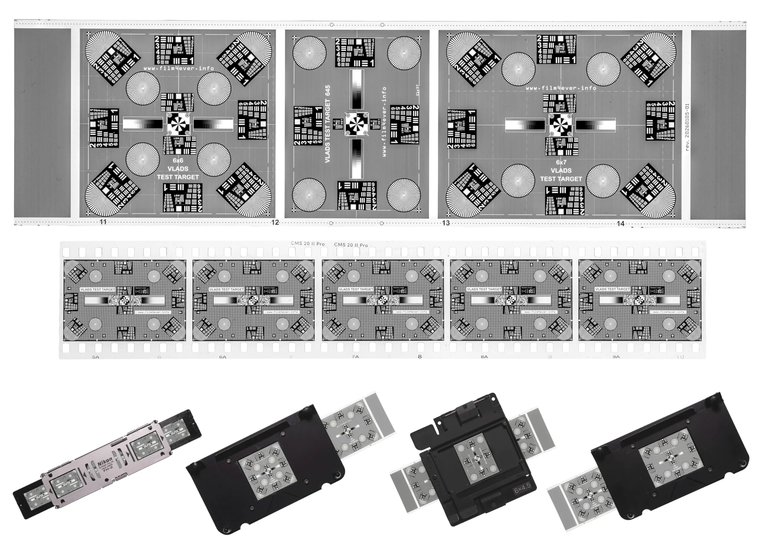 35mm und 645+6x6+6x7 Vlads Focus Checker Hochauflösende Kalibrierungszieldiagramme für Kamera-Scanning. Nutzen Sie Ihre Objektivschärfe und Auflösung voll aus. Zwei Diagramme Combo (35+645+66+67)