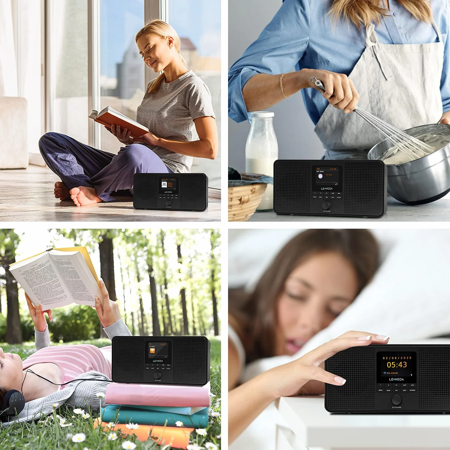 LEMEGA IR4S Stereo WiFi Internet Radio,Tragbares DAB/DAB+/FM Digitalradio,Spotify Connect,Bluetooth,Doppel Wecker,60 Voreinstellungen,Kopfhörer-Ausgang,Batteries und Netzstrom - Schwarzes Finish