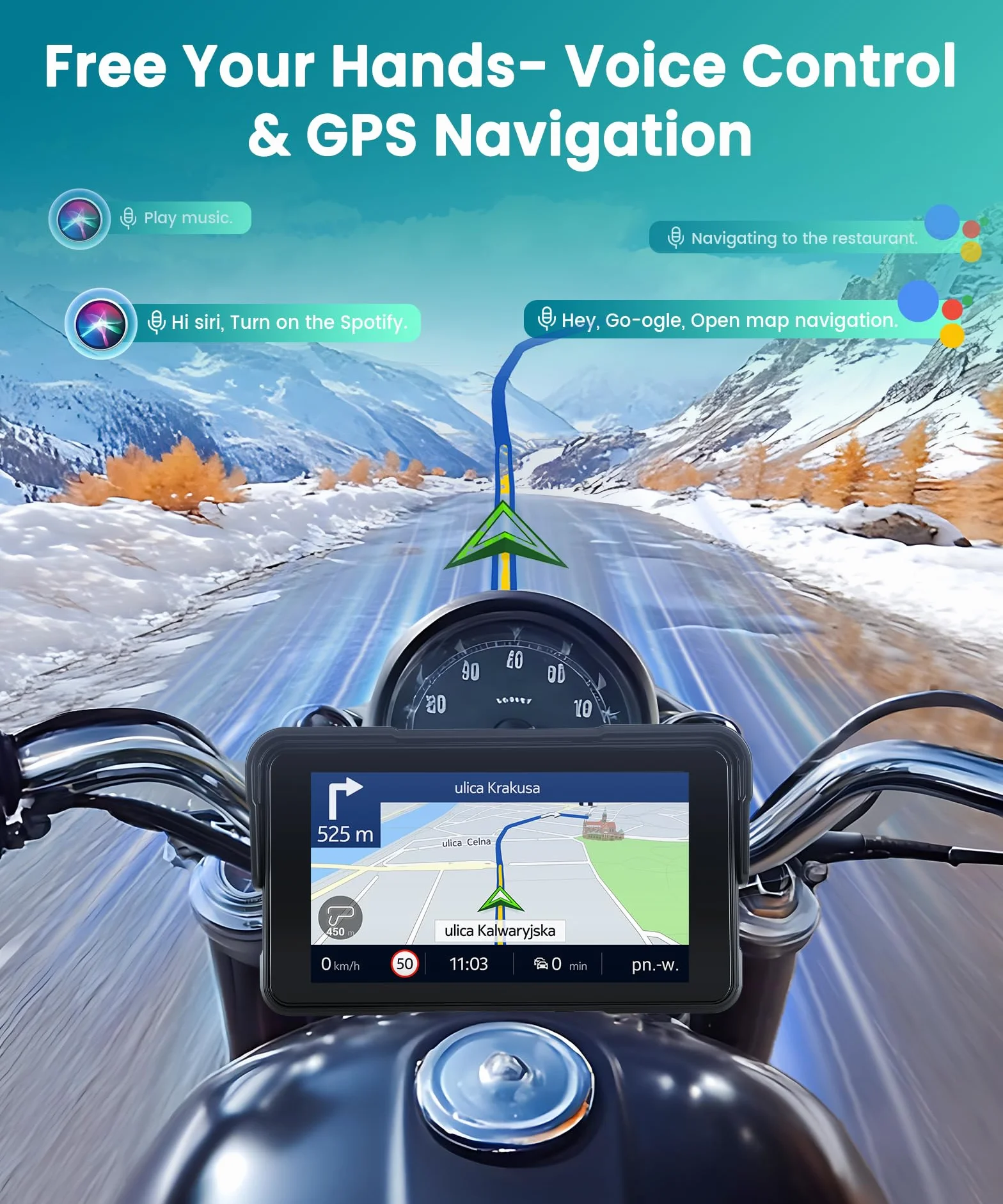VECHTEL Motorrad Navi Kabelloses CarPlay und Android Auto per Moto, 5 Zoll HD Touchscreen GPS Navigation für Motorrad mit IP68 Wasserdicht, Bluetooth, Assistente Siri/GOO-gle, TPMS, Typ-C