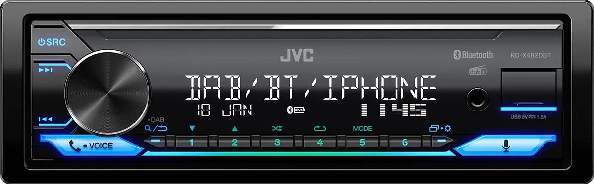 JVC KD-X482DBT USB-Autoradio mit DAB+ & Bluetooth Freisprecheinrichtung (USB, AUX-In, 3 x Pre-Out 2, 5V, Amazon Alexa, Soundprozessor, 4x50 W, VAR. Beleuchtung), Schwarz