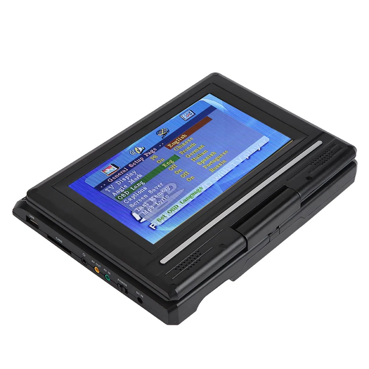 Tragbarer DVD-Player, 7 Zoll Drehbarer Bildschirm, Wiederaufladbar, mit TV-Autoladegerät, Gamepad (EU-Stecker)