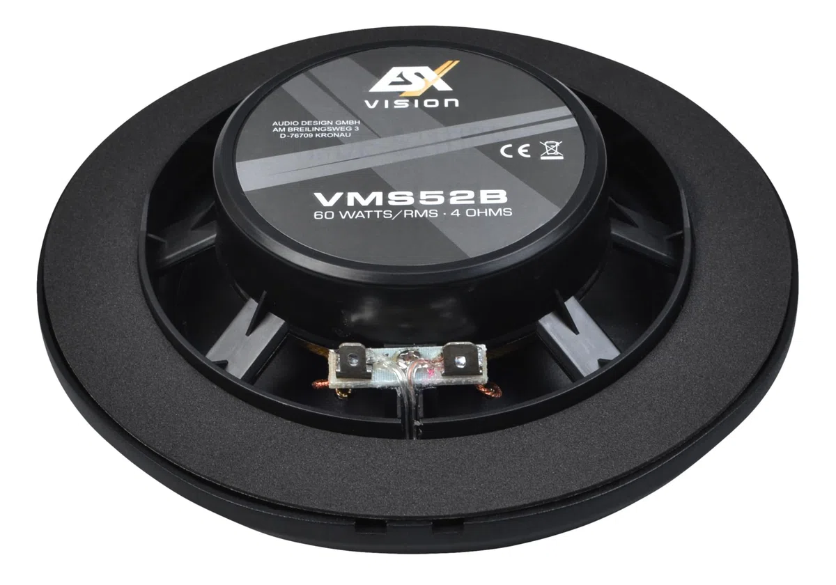 ESX VMS-52B - schwarzer 13 cm 2-Wege-Koax für Marine/Outdoor/Caravan | extrem flach - Einbautiefe 2,5 cm | UV-Beständig und feuchtigkeitsresistent | 1 Paar