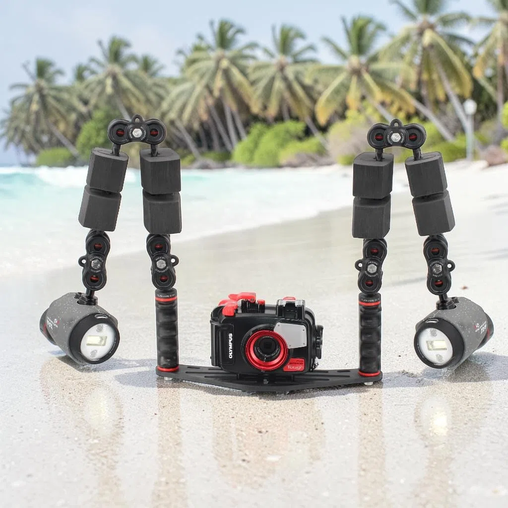 Kameraschiene für Unterwassergehäuse Universelle Doppel-Armset 18 cm Ys Adapter für Unterwasserblitz Unterwasserfotografie FLEX-ARM ST20216