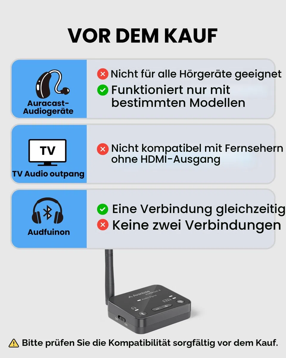 Avantree Audikast 4 – Auracast & Bluetooth 5.4 TV Transmitter, 2 Modi für Kopfhörer & Persönliche Audiogeräte, aptX Adaptive/HD, Optisch & AUX, Firmware-Upgradefähig
