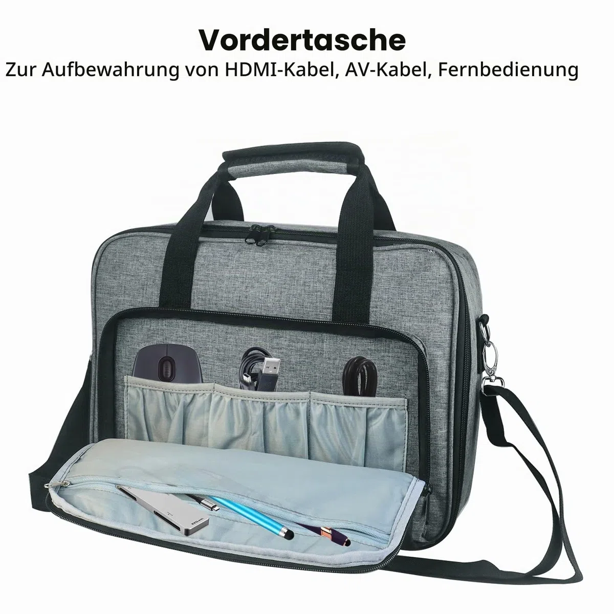 Boczif Projektortasche, tragbare Aufbewahrungs-Reisetasche mit Laptopfach & verstellbarem Schultergurt für Mini-Projektor und Zubehör