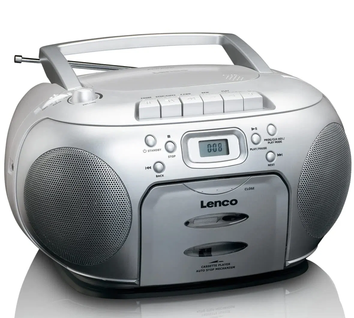 Lenco SCD-420 Silver Tragbares UKW-Radio mit Toplader CD-Spieler und Kassettendeck, LCD Display, Wiederholungsfunktion, Auto-Stopp, Kopfhöreranschluss, Default