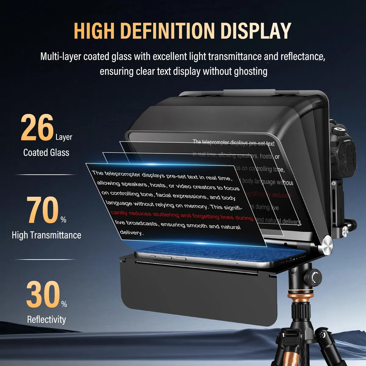 Soonpho T1 Teleprompter for Smartphone Tablet Camera DSLR up to 7.9 inches Supports Wide Angle Lenses with Remote APP Bluetooth Control Compatible with iOS/Android Systems for Vlog Live Streaming