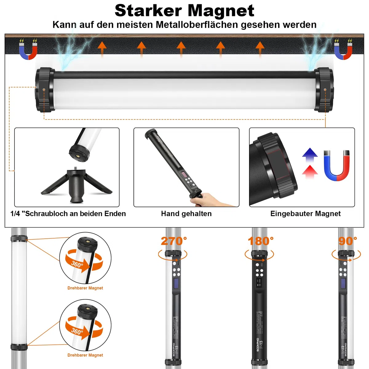 Soonpho 2 Pack Leuchtstab RGB Light Tube Stick LED Lichtstab Studio mit 4000mAh Akku,CRI 97+,2500K-8500K,Einstellbare Helligkeit 21 Effekte für TikTok,YouTube