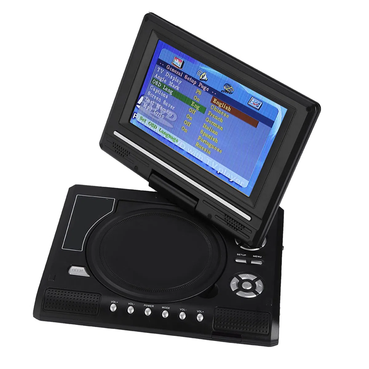 Tragbarer DVD-Player, 7 Zoll Drehbarer Bildschirm, Wiederaufladbar, mit TV-Autoladegerät, Gamepad (EU-Stecker)