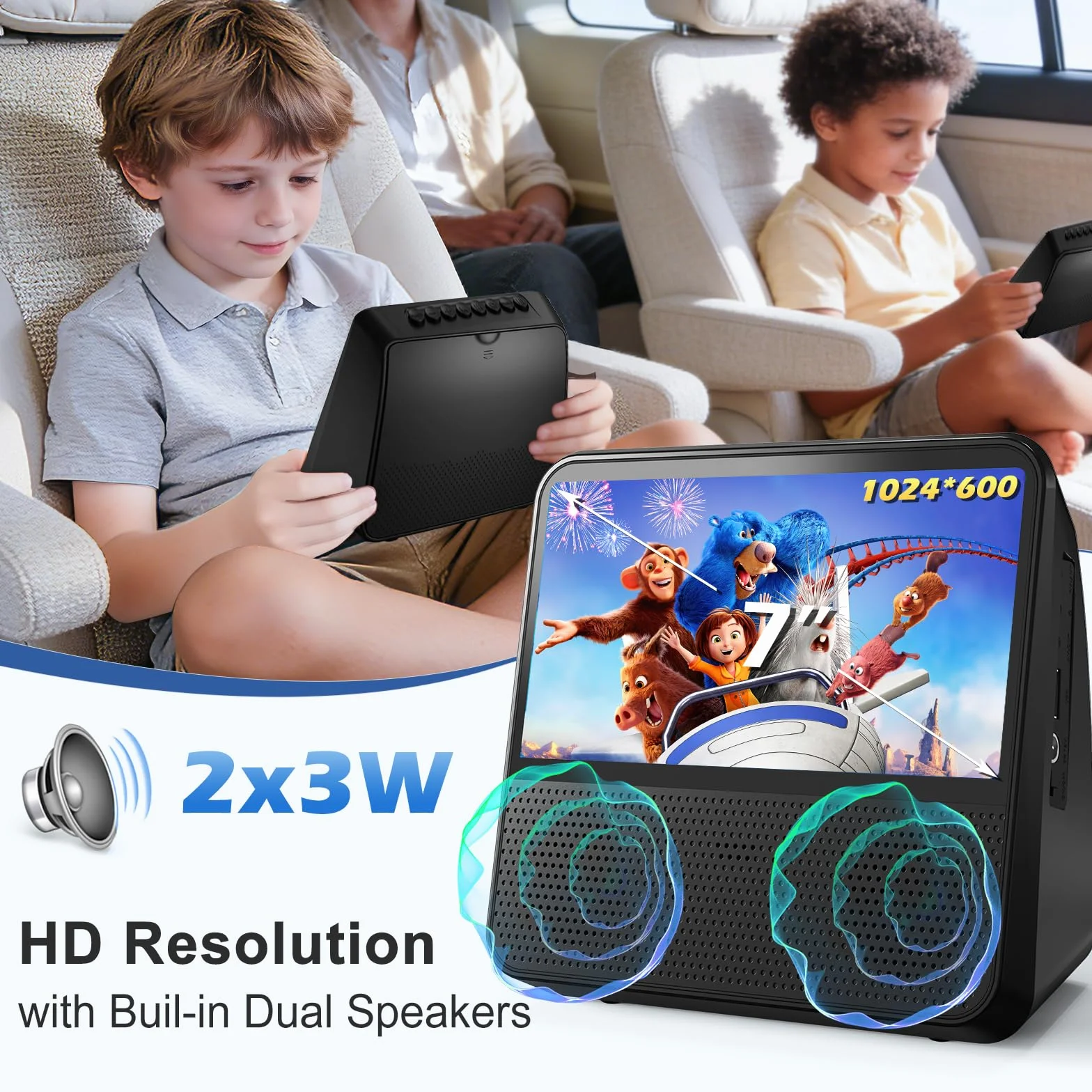 4000mAH wiederaufladbarer tragbarer DVD-Player, 9,8" HD DVD-Player für Kinder, unterstützt DVD/CD/Bluetooth/AUX/AV/USB, Timer, Helligkeitsregelung, Fernbedienung