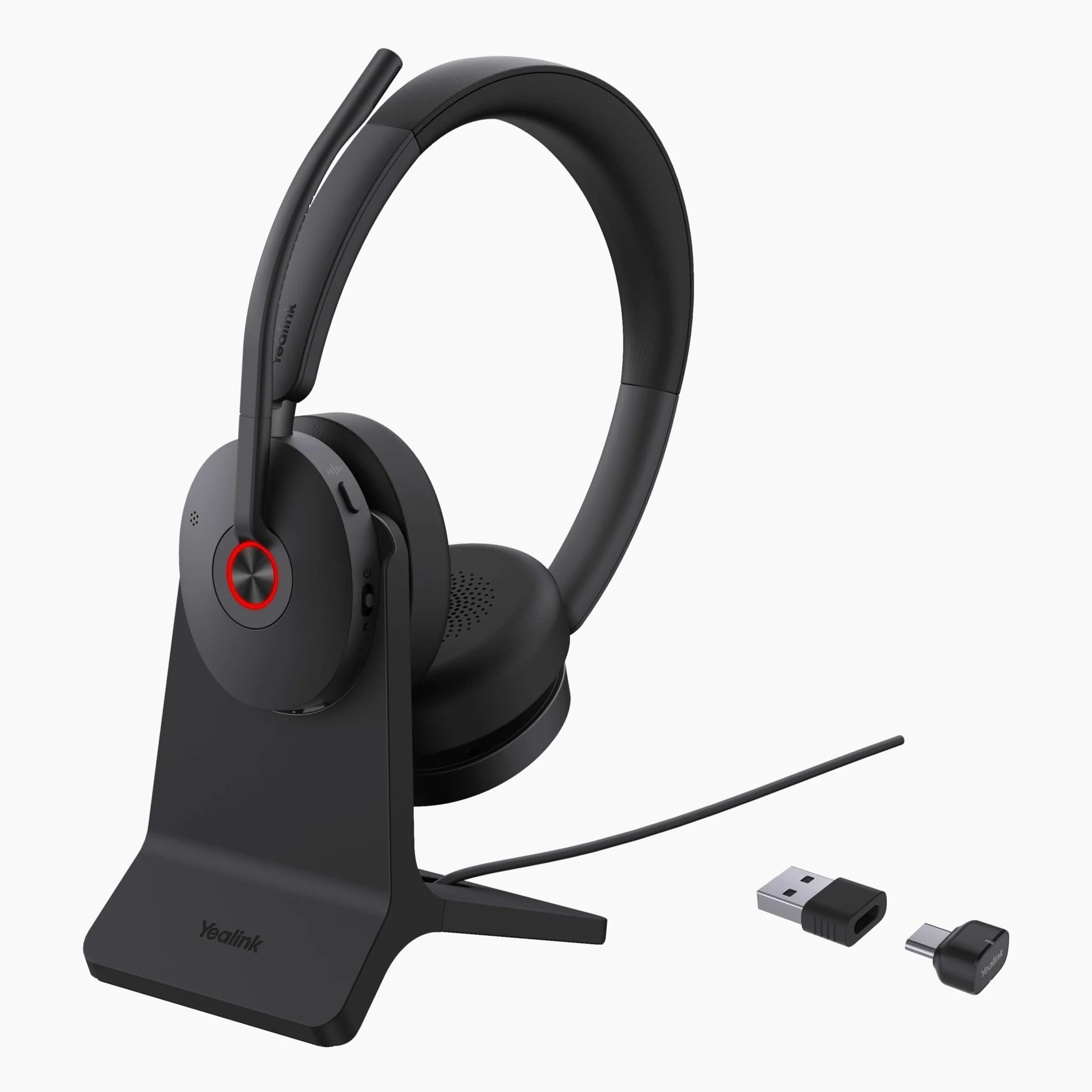 Yealink BH74 Kabelloses Headset mit Ständer, 6-Mikrofon-Hybrid-ANC, Teams Premium Open Office-Zertifiziert, Bluetooth 5.3, bis 32h Sprechzeit, UC-kompatibel USB-C/A