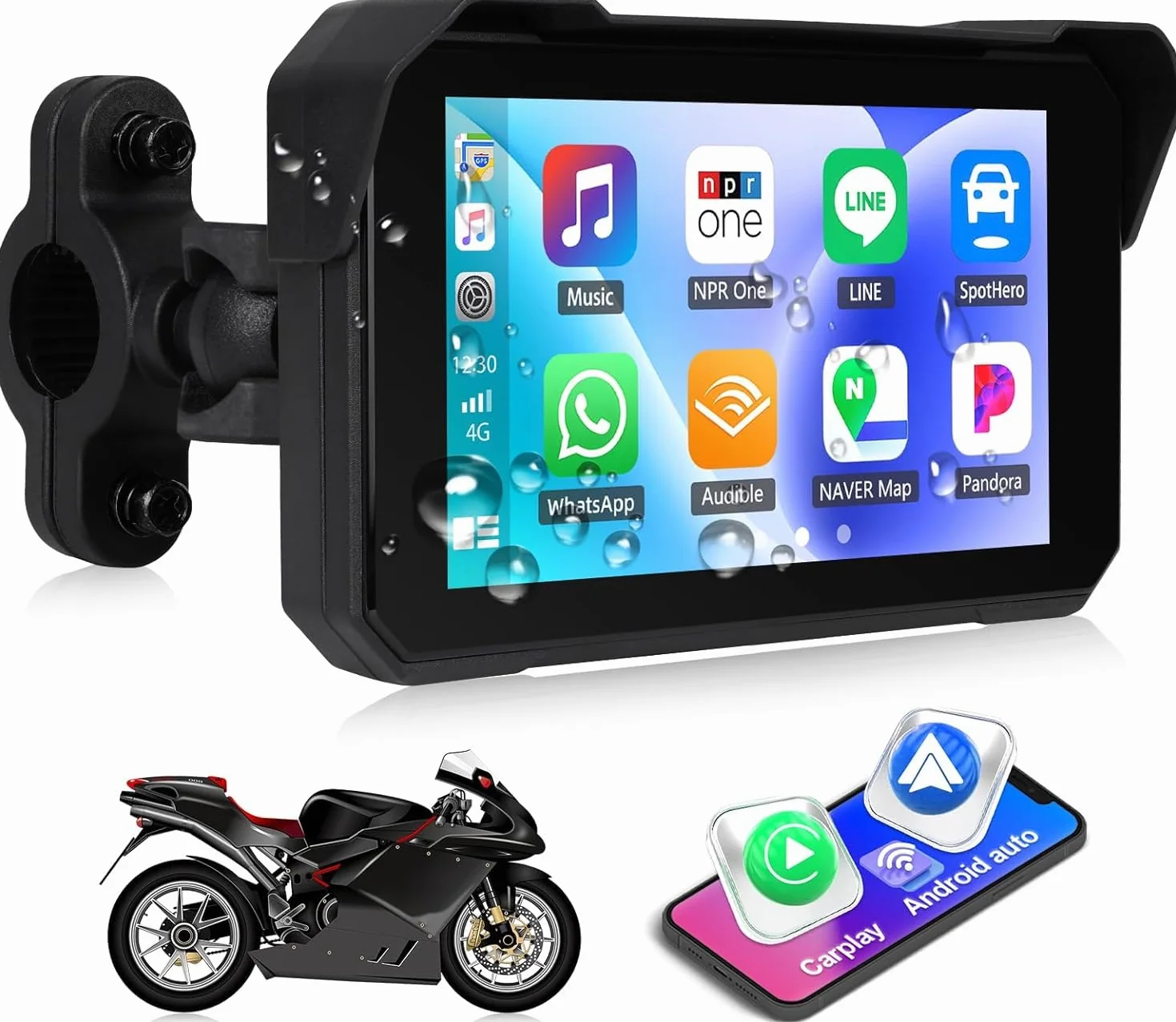 [2025] CAMECHO 5 Zoll Carplay Motorrad Navi Display für Moto, HD IPS Touchscreen IP68 Wasserdicht Motorcycle Navigationsgeräte mit Wireless Carplay Android Auto Bluetooth 5.0