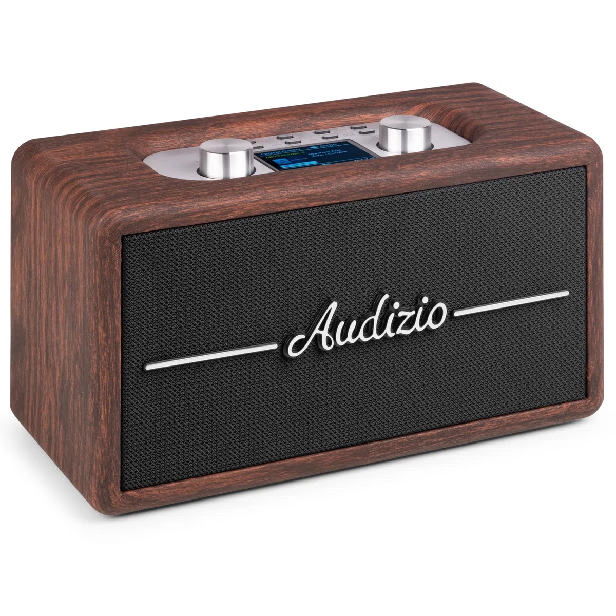Audizio Tune60 - DAB Radio mit Bluetooth Lautsprecher, Fernbedienung, FM, 40 Watt, Batterie- Netzbetrieb, LCD, 20 Speicherplätze, USB/TF, AUX, Wecker, Leder Vintage DAB+ Radio - Dunkelbraun