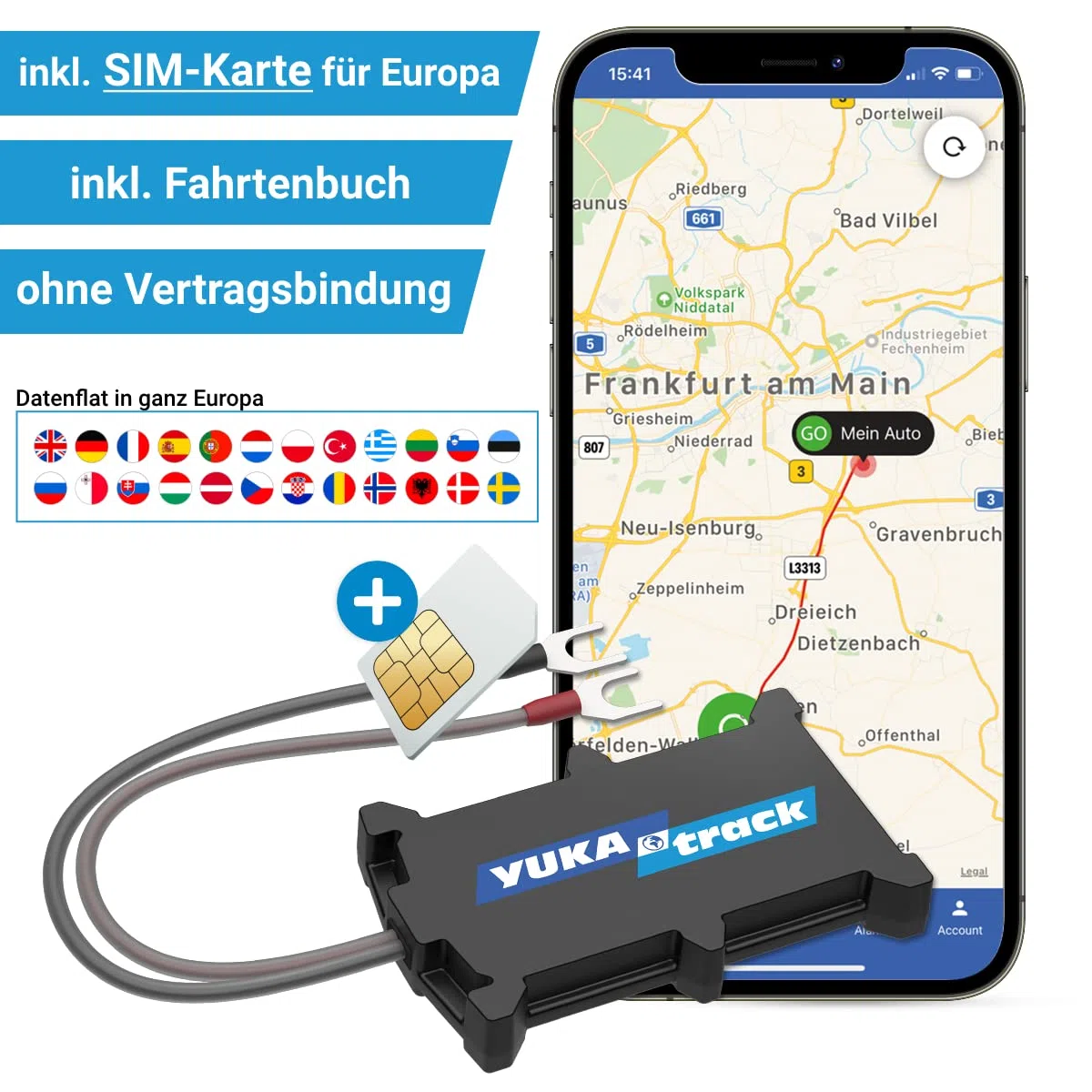 easyWire GPS Tracker für Auto, Motorrad, LKW und Wohnwagen | SIM-Karte und Datenflat inklusive, Live-Ortung europaweit, Fahrtenbuch, ohne Abo und Vertrag, sofort einsatzbereit