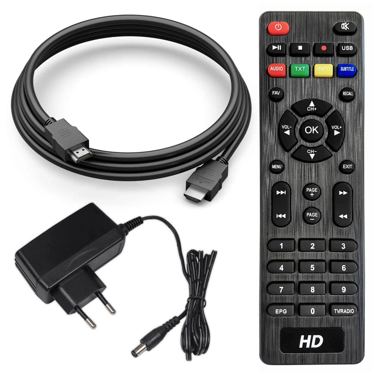 Kabel Receiver DVB-C Set: HB DIGITAL Opticum AX C100 HD PVR DVB-C Receiver für Kabelfernsehen mit Aufnahmefunktion + HDMI Kabel (Full HD Ready, HDTV, HDMI, SCART, USB 2.0, SPDIF Koaxial Ausgang)